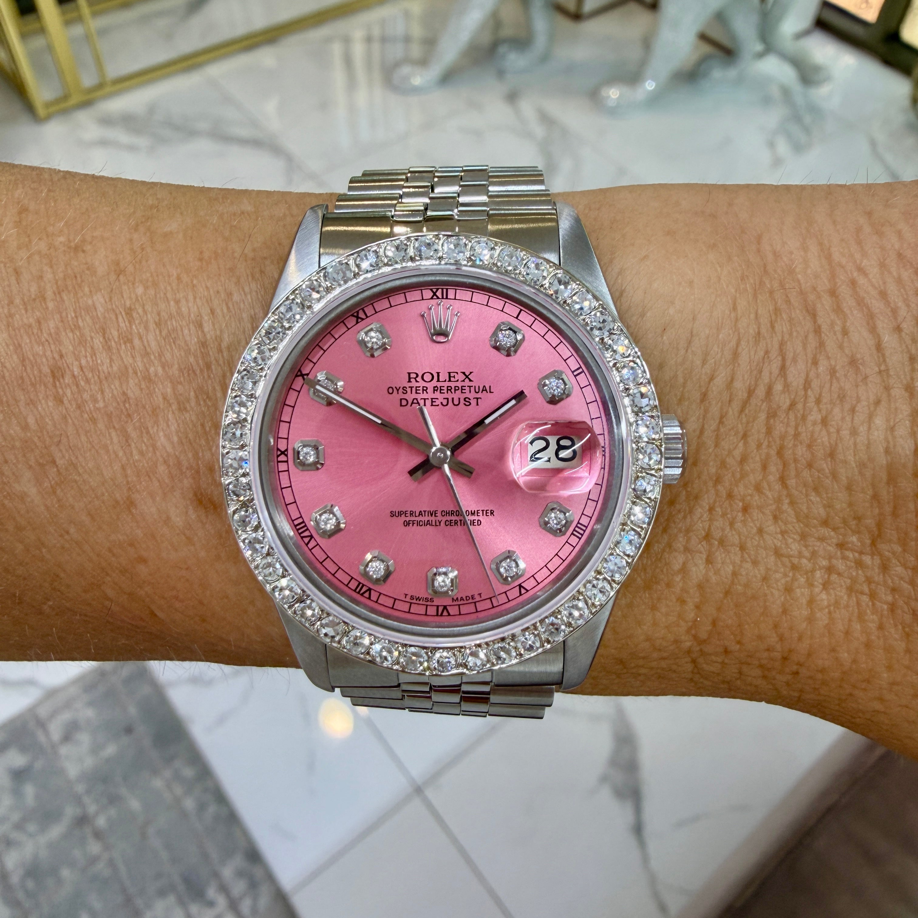 Ladies Rolex Datejust 36MM 16014 Pink Diamond Dial Stainless Steel Watch