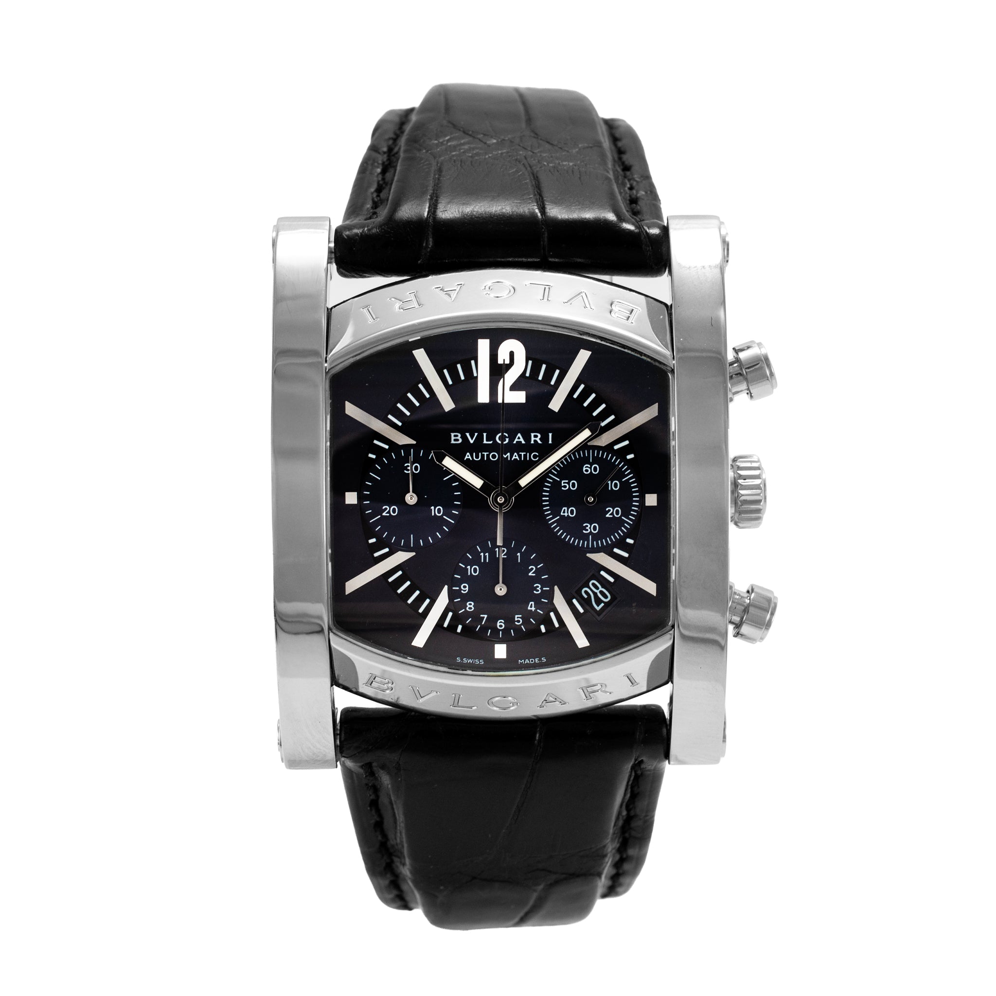 Bvlgari Bulgari Assioma 38MM aa48sch Chrono Blue Black Steel Automatic Watch