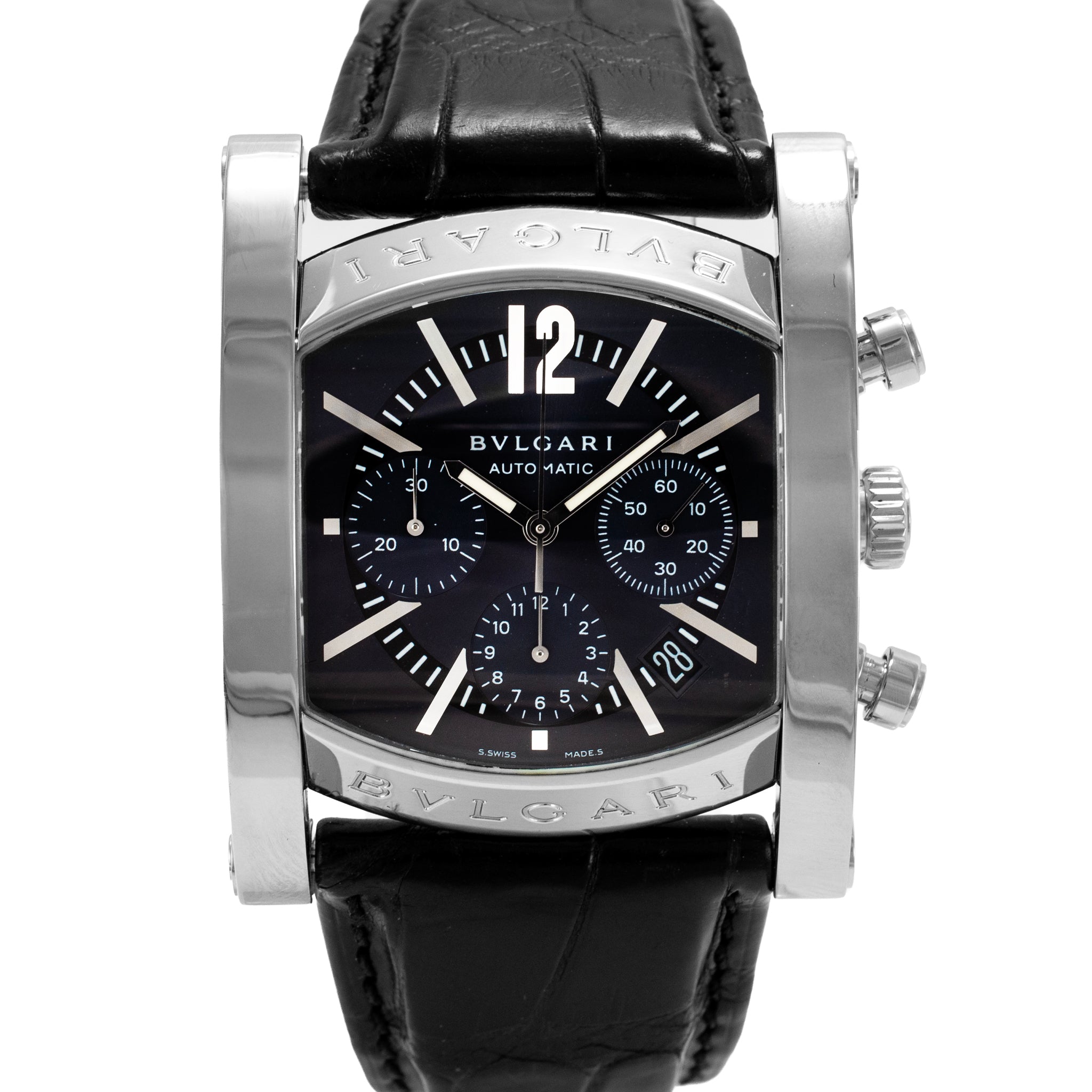 Bvlgari Bulgari Assioma 38MM aa48sch Chrono Blue Black Steel Automatic Watch