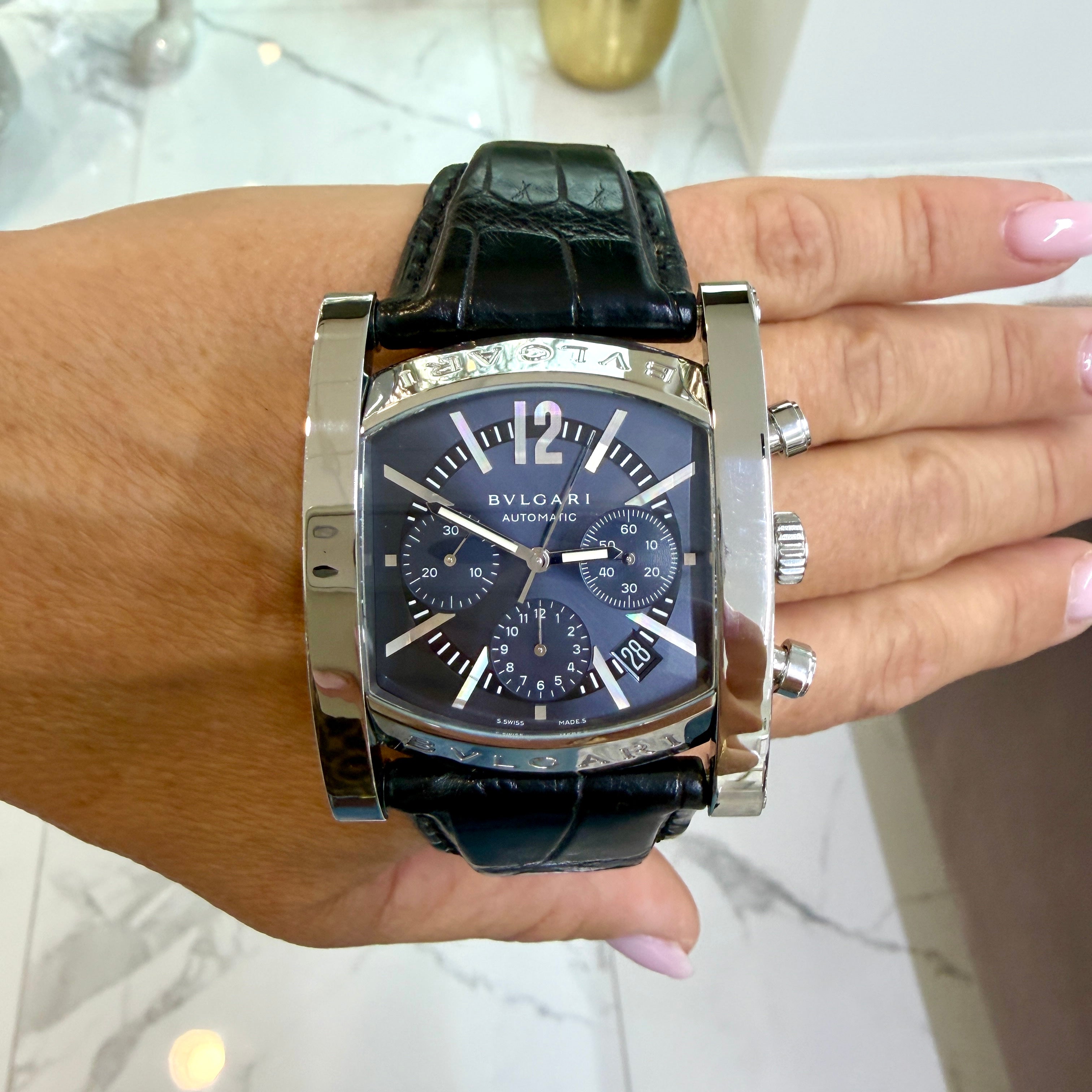 Bvlgari Bulgari Assioma 38MM aa48sch Chrono Blue Black Steel Automatic Watch