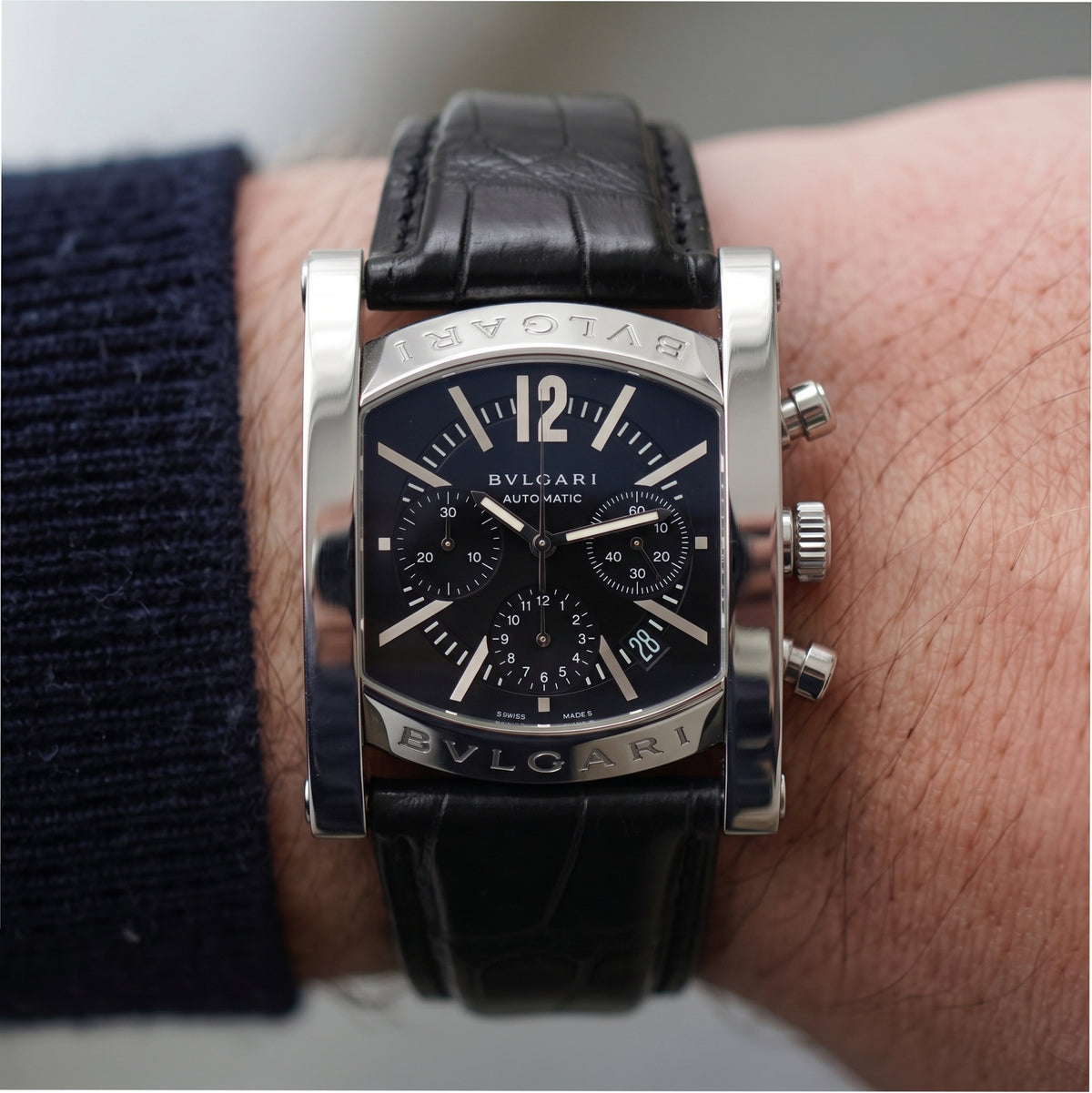 Bvlgari Bulgari Assioma 38MM aa48sch Chrono Blue Black Steel Automatic Watch