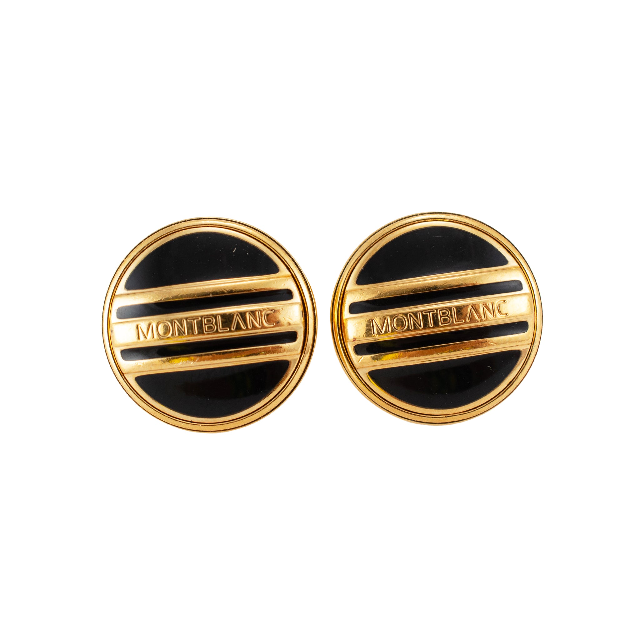 Men’s Retired Montblanc Gold Plated Black Enamel Round Cufflinks