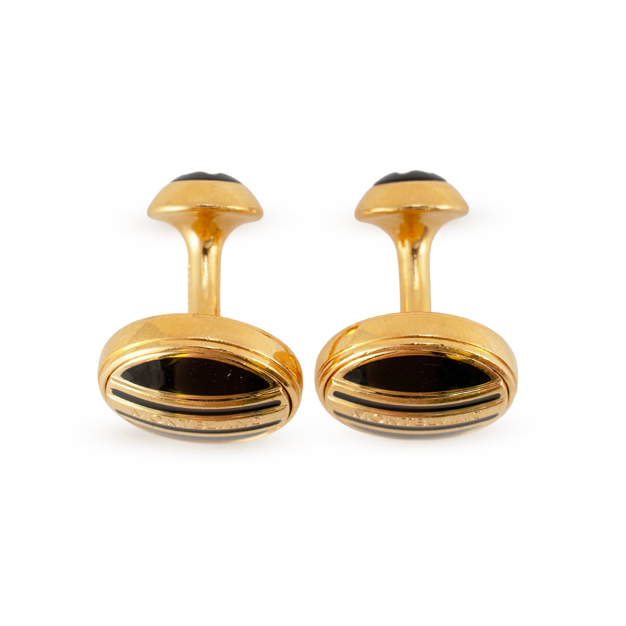 Men’s Retired Montblanc Gold Plated Black Enamel Round Cufflinks