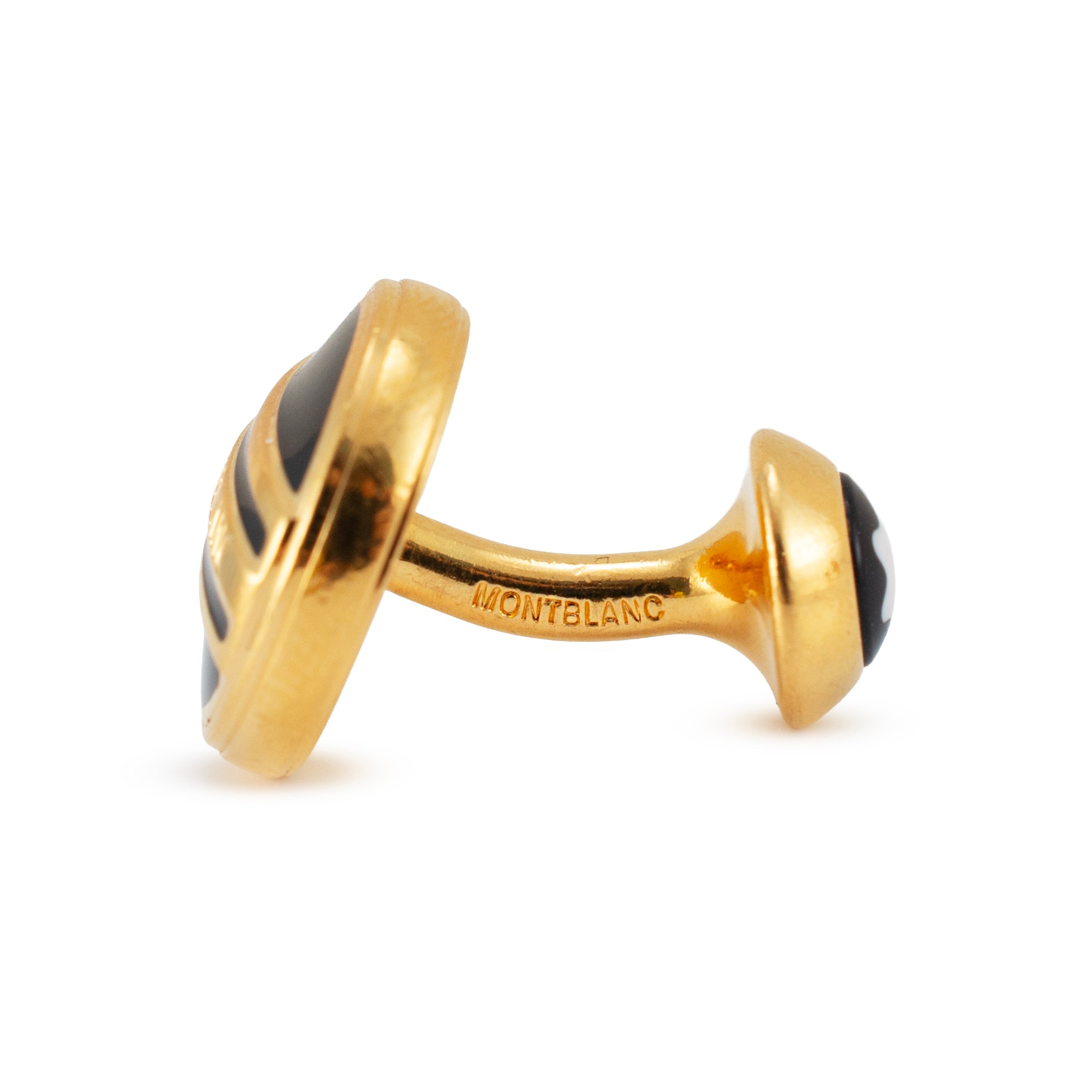 Men’s Retired Montblanc Gold Plated Black Enamel Round Cufflinks