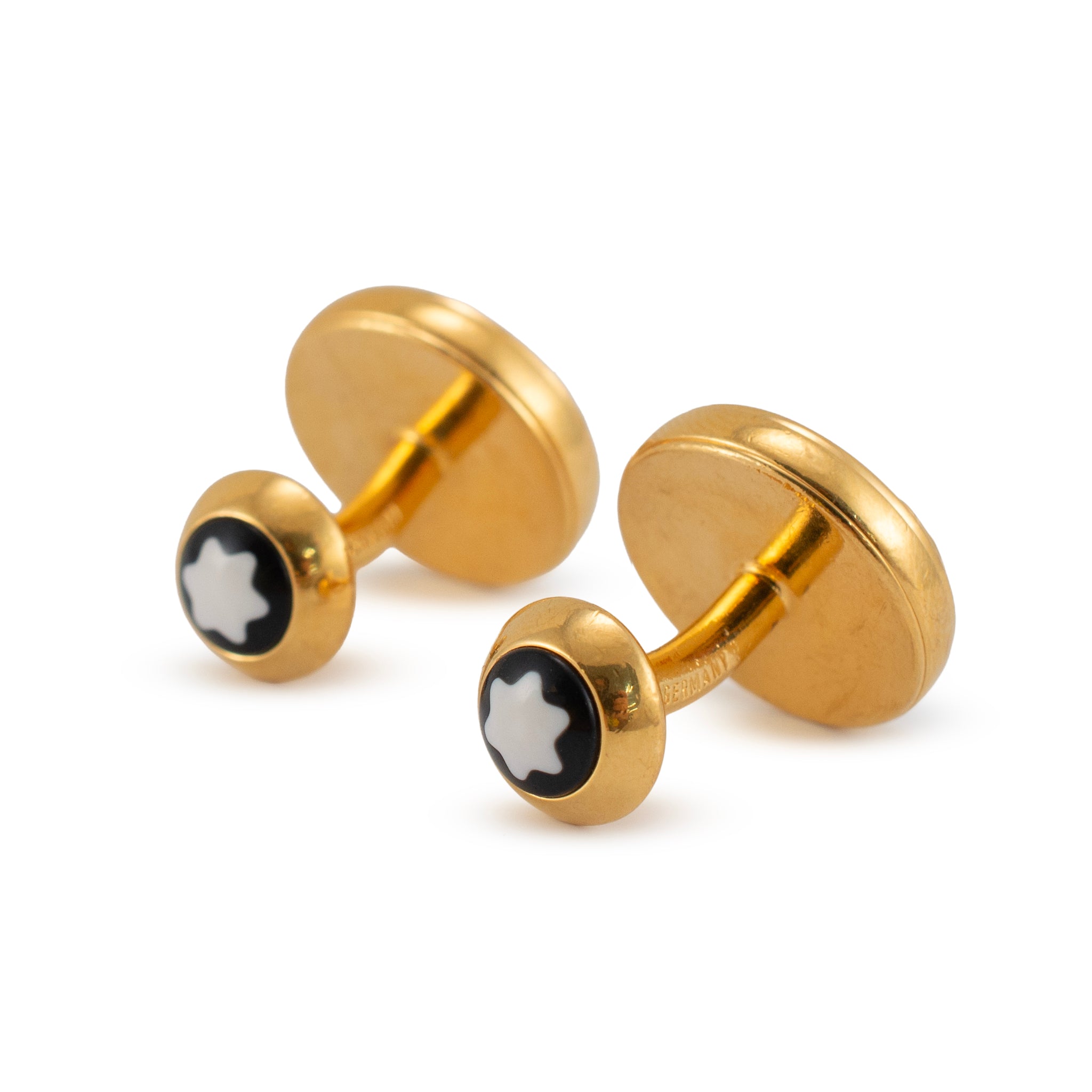 Men’s Retired Montblanc Gold Plated Black Enamel Round Cufflinks