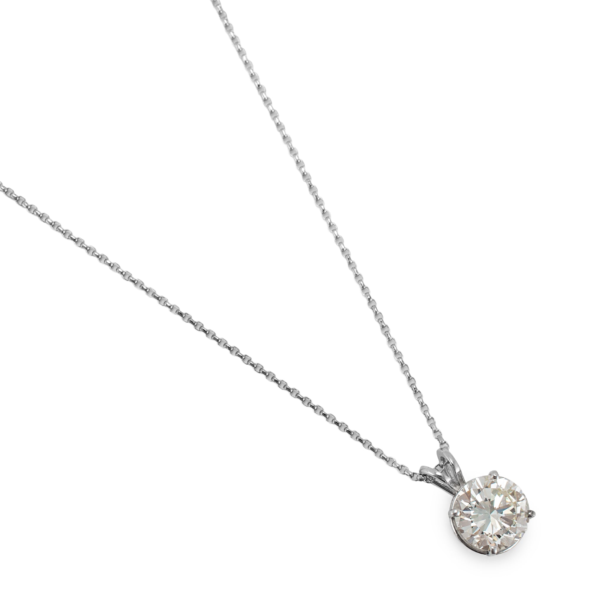 Unisex 14K White Gold Gia 2.28ct K VVS2 Round Diamond Solitaire Pendant Necklace