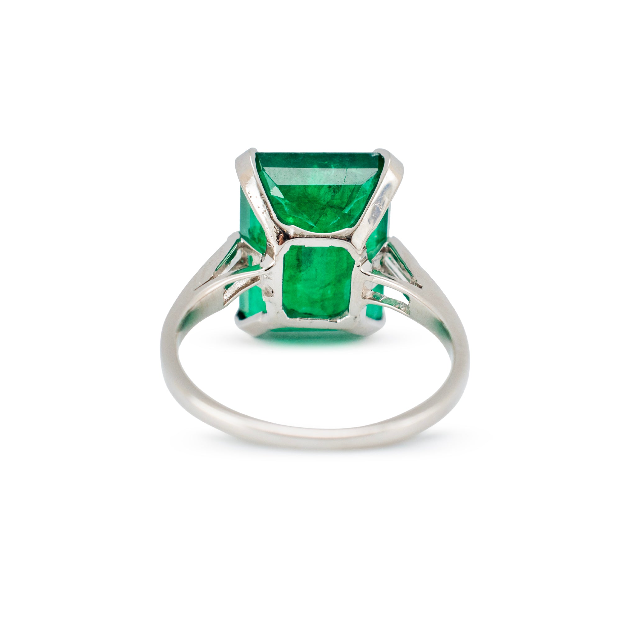 Vintage Platinum 9.77ctw Gia Green Emerald Diamond Three Stone Cocktail Ring