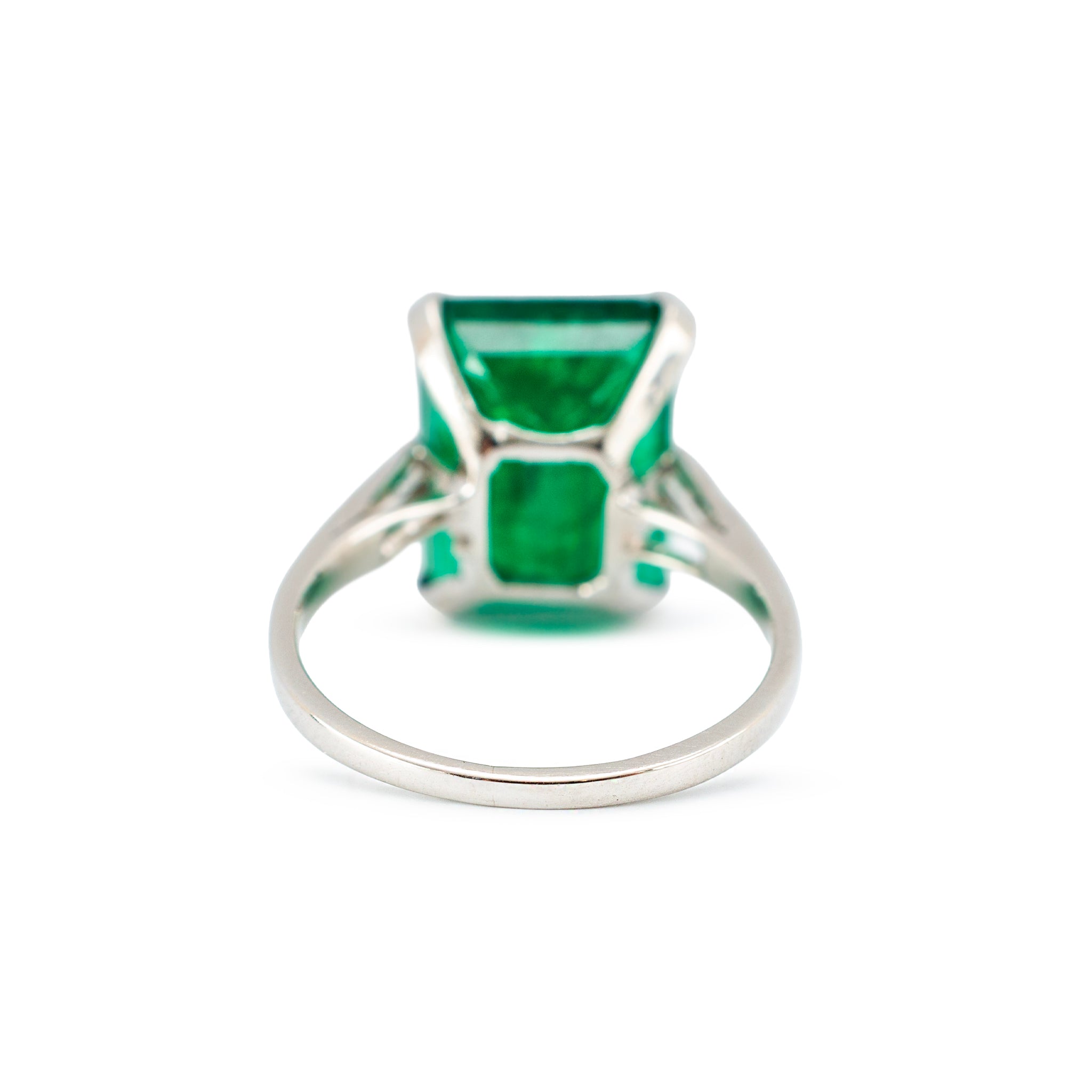 Vintage Platinum 9.77ctw Gia Green Emerald Diamond Three Stone Cocktail Ring