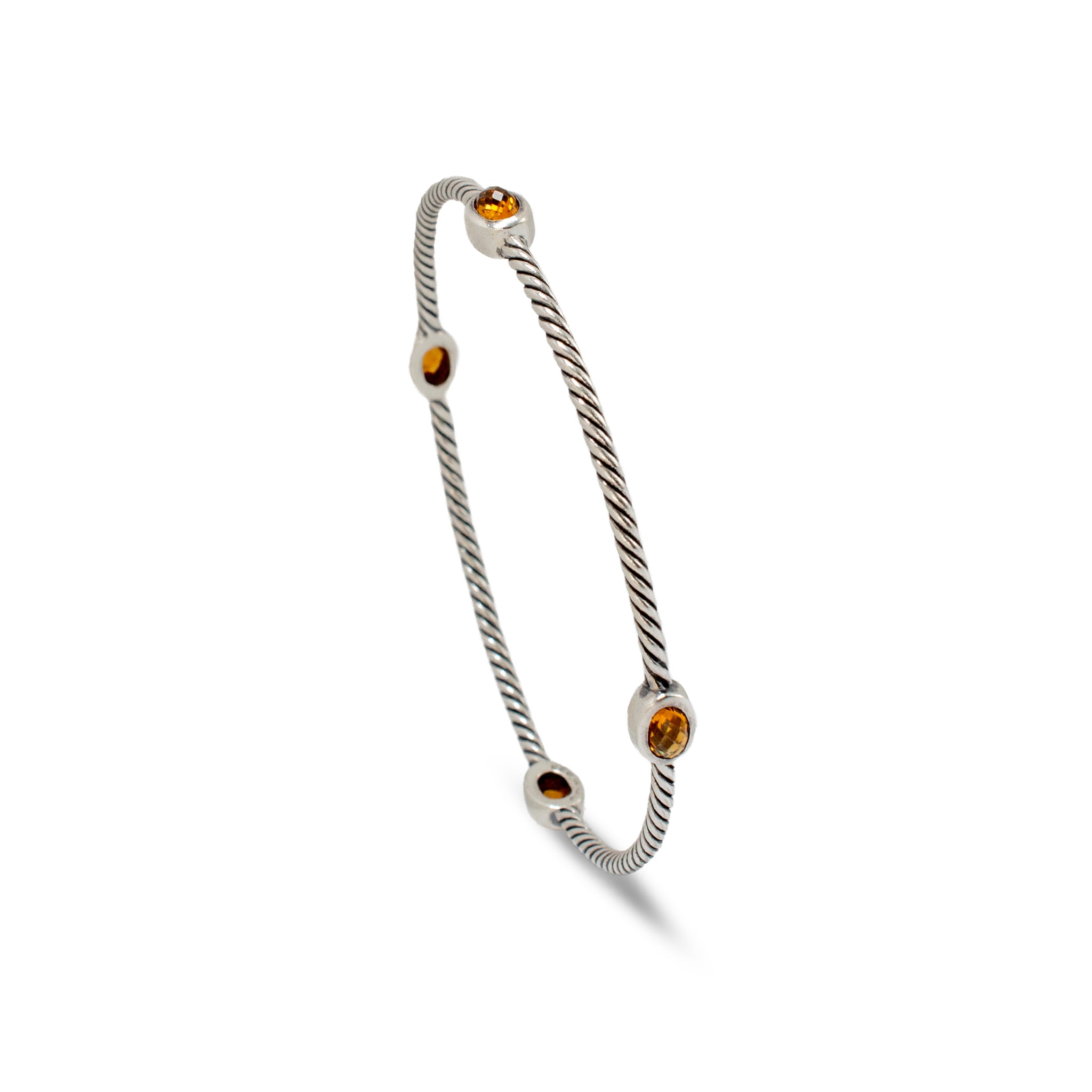 Retired David Yurman Cable Station Citrine 925 Silver Bangle Bracelet