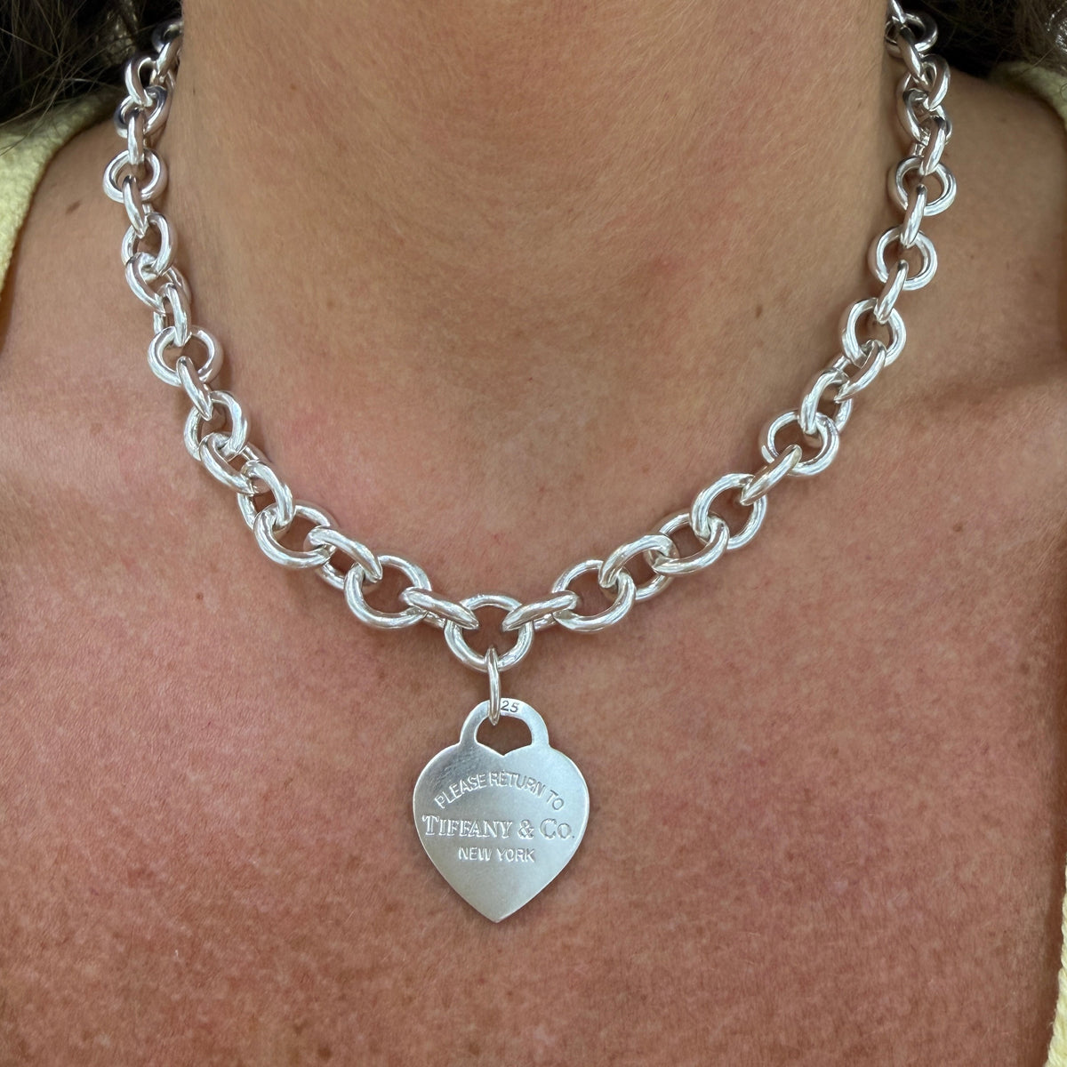Tiffany & Co. Return to Tiffany Heart Tag 925 Silver Rolo Link Pendant Necklace