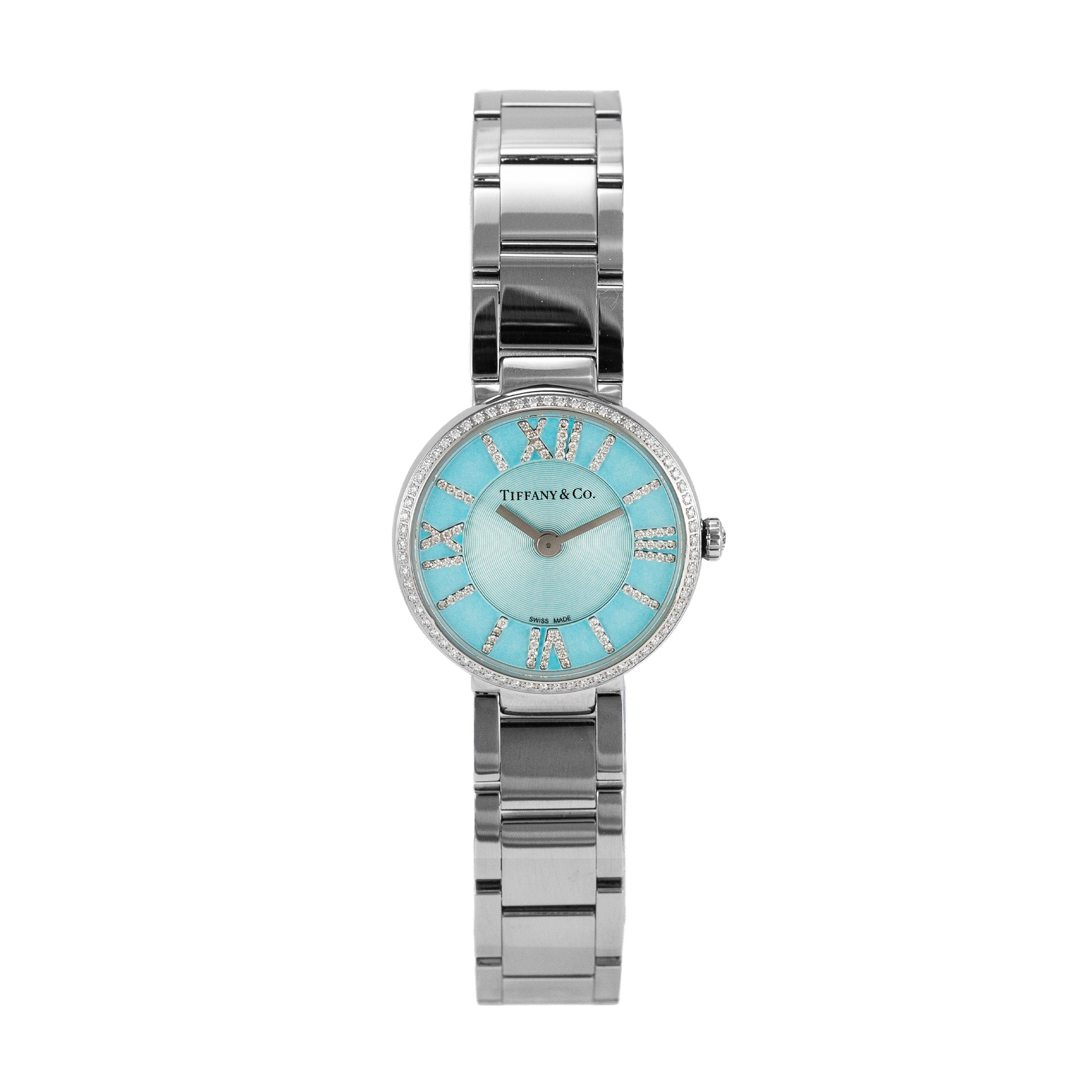 Ladies Tiffany & Co. Blue Atlas 2-Hand 24MM 62867485 Diamond Steel Quartz Watch