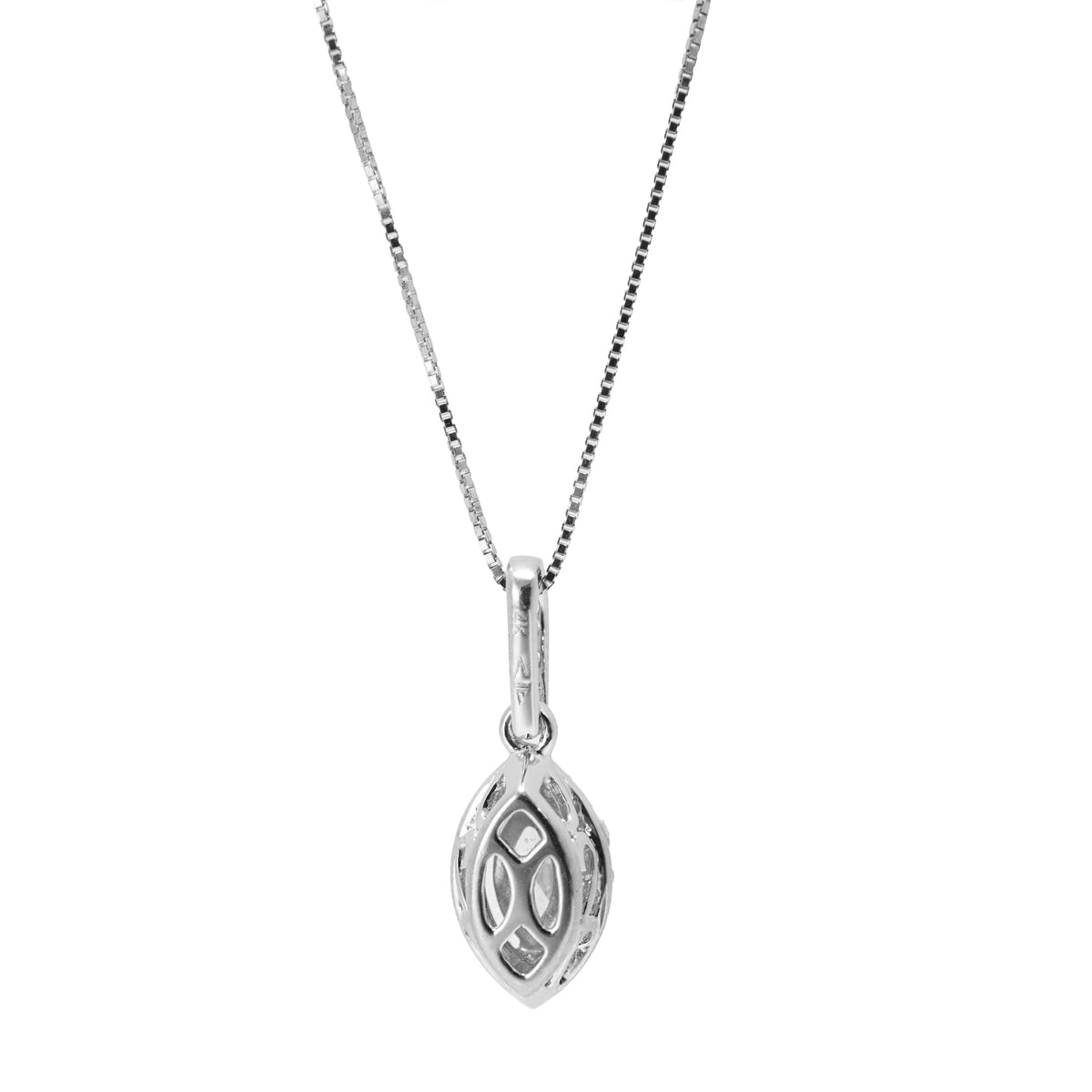 Ladies 14K White Gold 0.56ct Marquise Diamond Halo Pendant Necklace