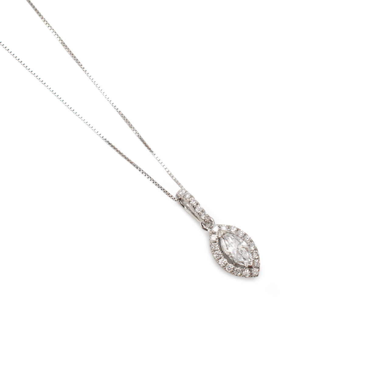 Ladies 14K White Gold 0.56ct Marquise Diamond Halo Pendant Necklace
