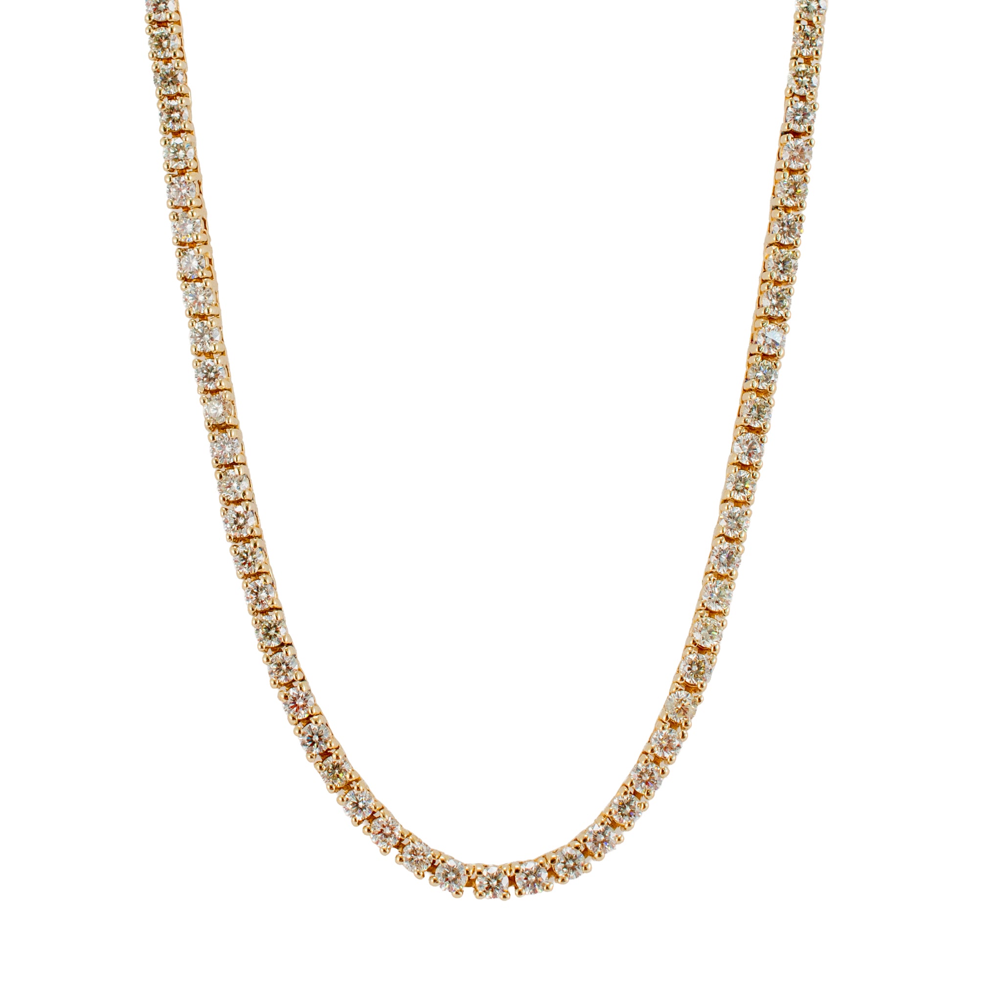 10K Yellow Gold 8.42ct Round Diamond 4 Prongs Chain Tennis Necklace
