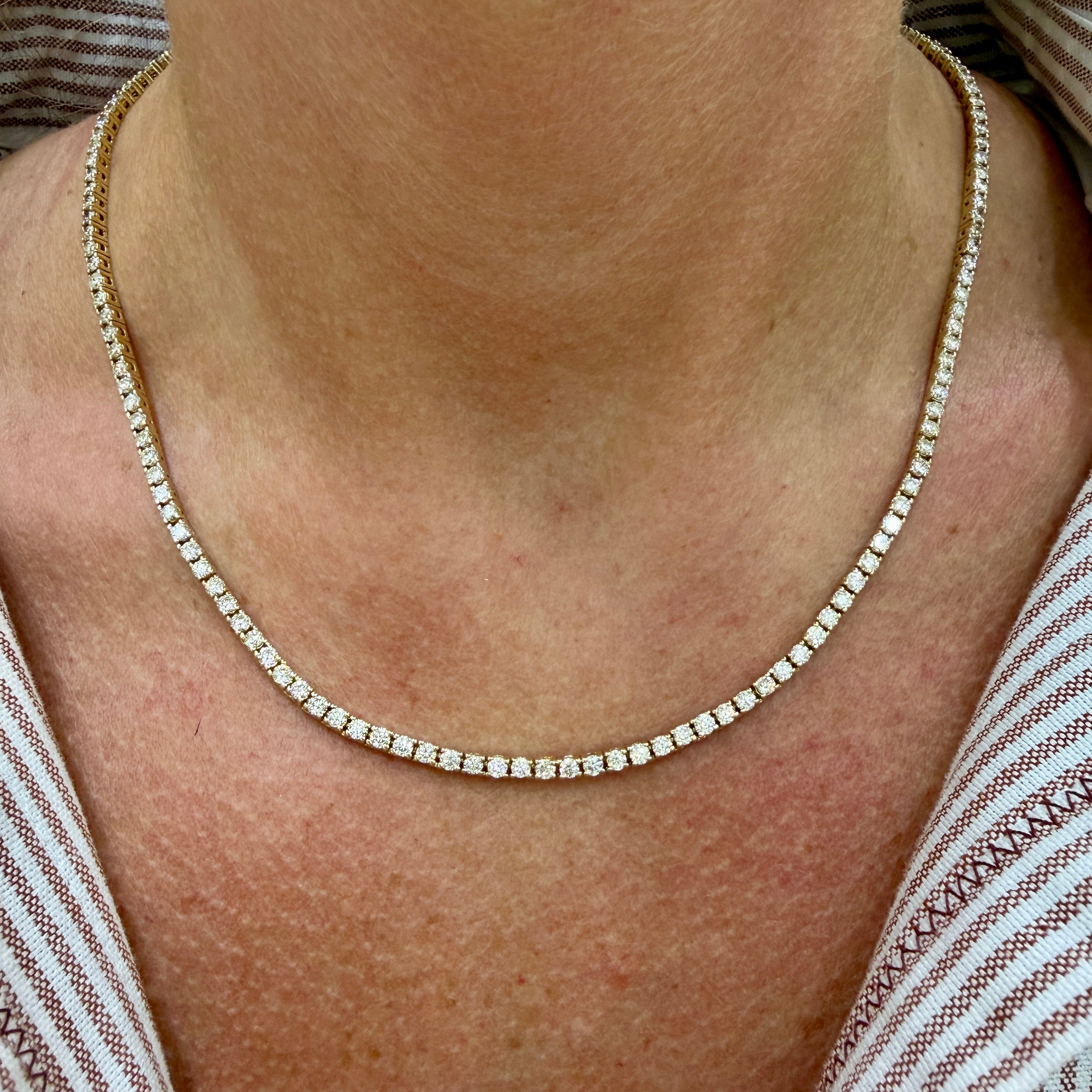 10K Yellow Gold 8.42ct Round Diamond 4 Prongs Chain Tennis Necklace