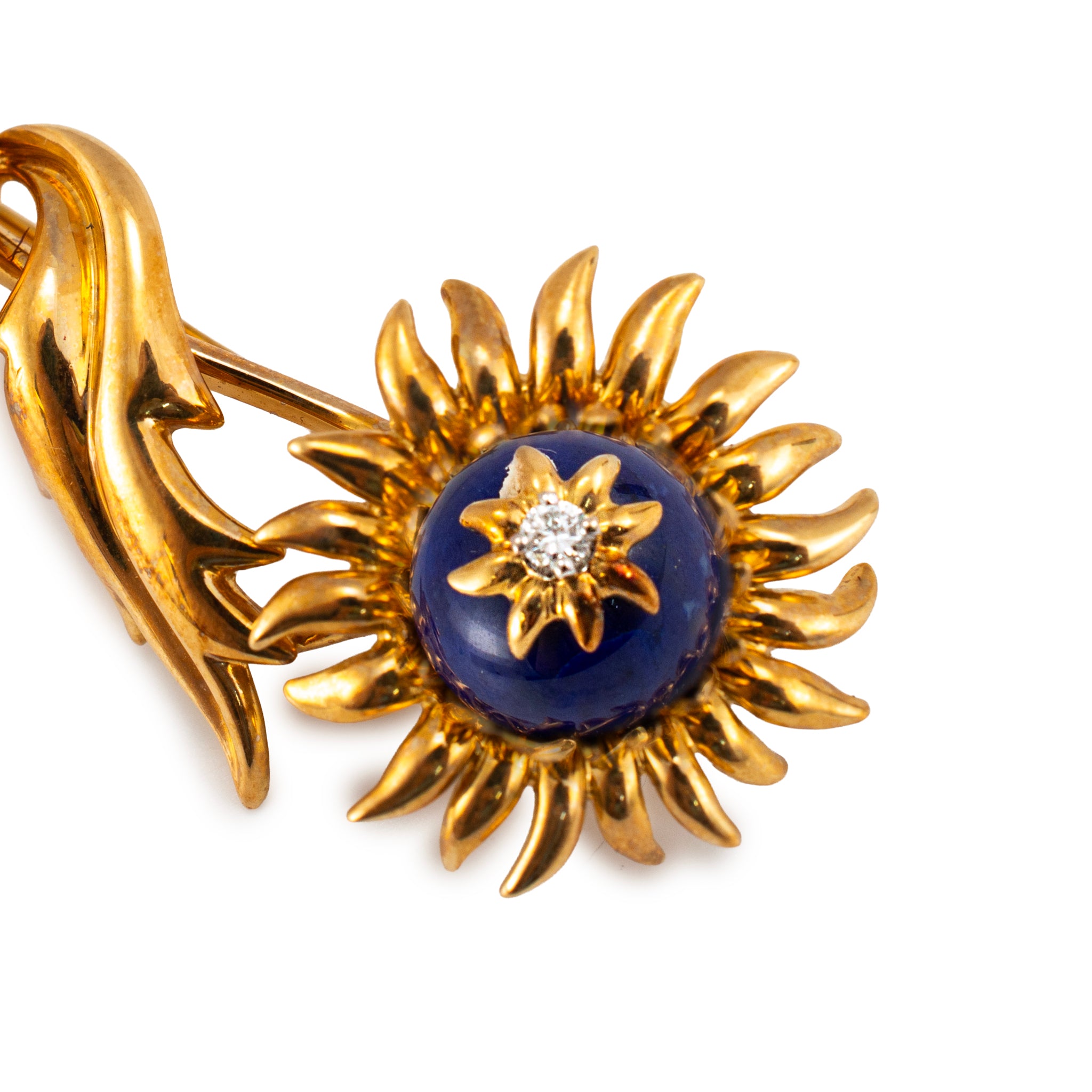 Vintage Tiffany & Co. Schlumberger 18K Yellow Gold Lapis Lazuli Diamond Brooch