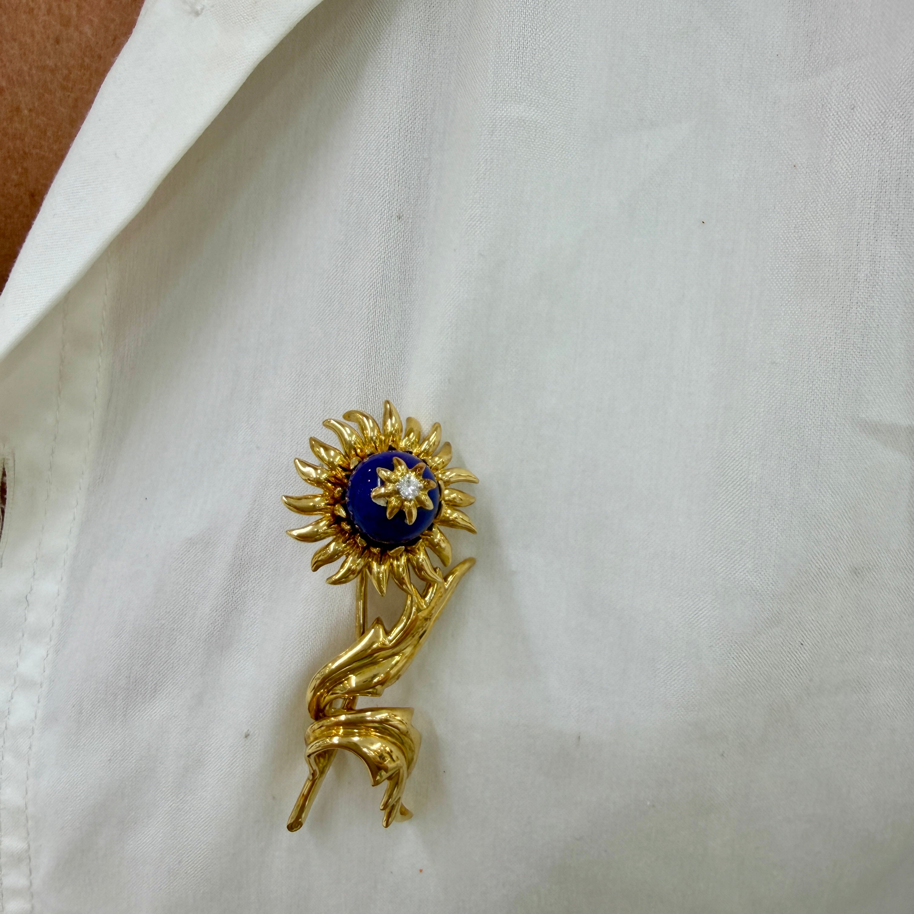 Vintage Tiffany & Co. Schlumberger 18K Yellow Gold Lapis Lazuli Diamond Brooch