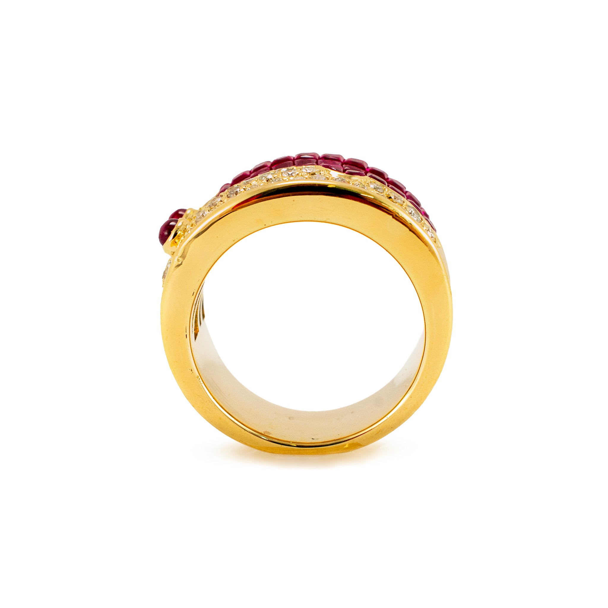 Vintage 18K Yellow Gold 4.16ctw Invisible Set Ruby Diamond Mystery Band Ring