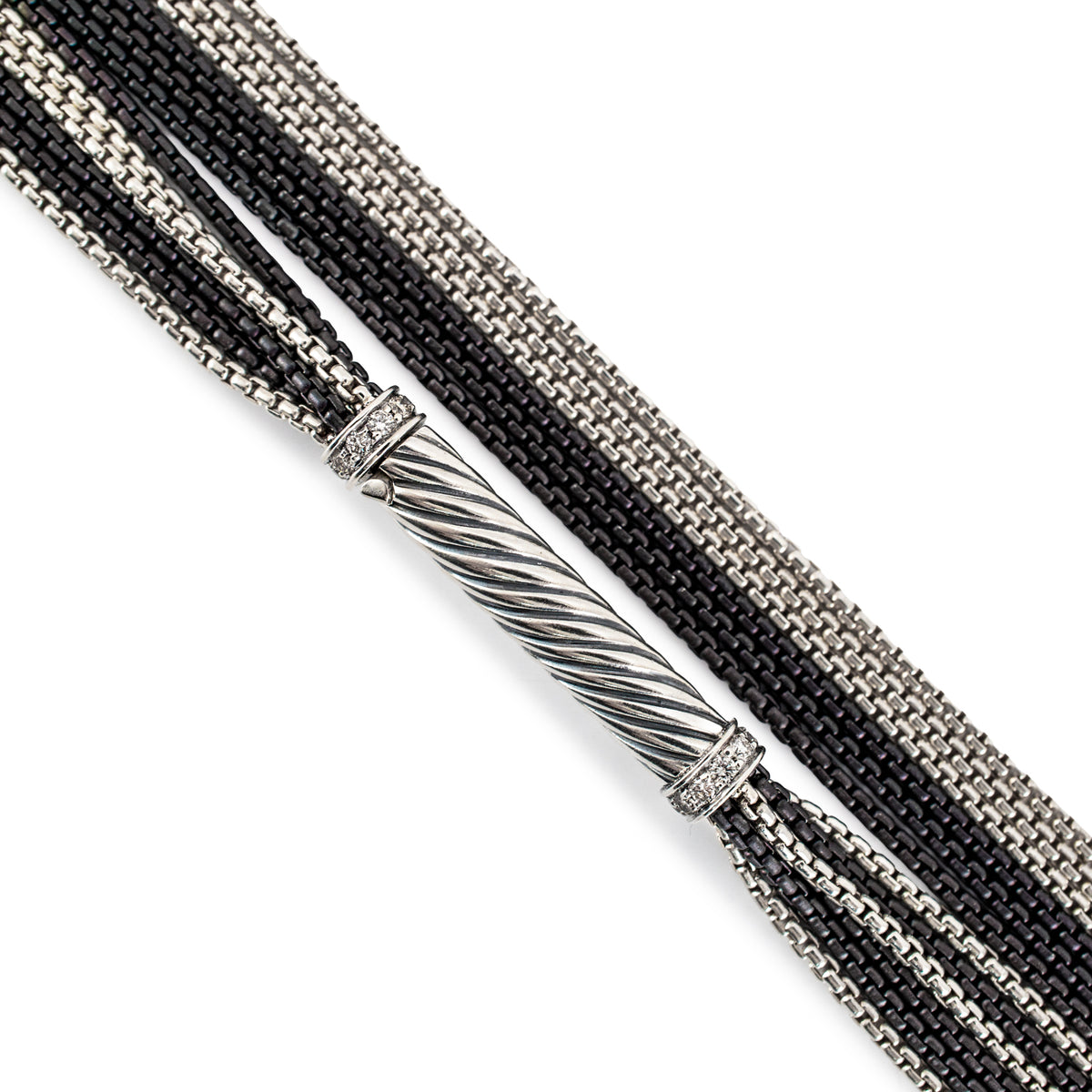 Unisex David Yurman 900 Silver 32” Opera Diamond Multistrand Box Chain Necklace