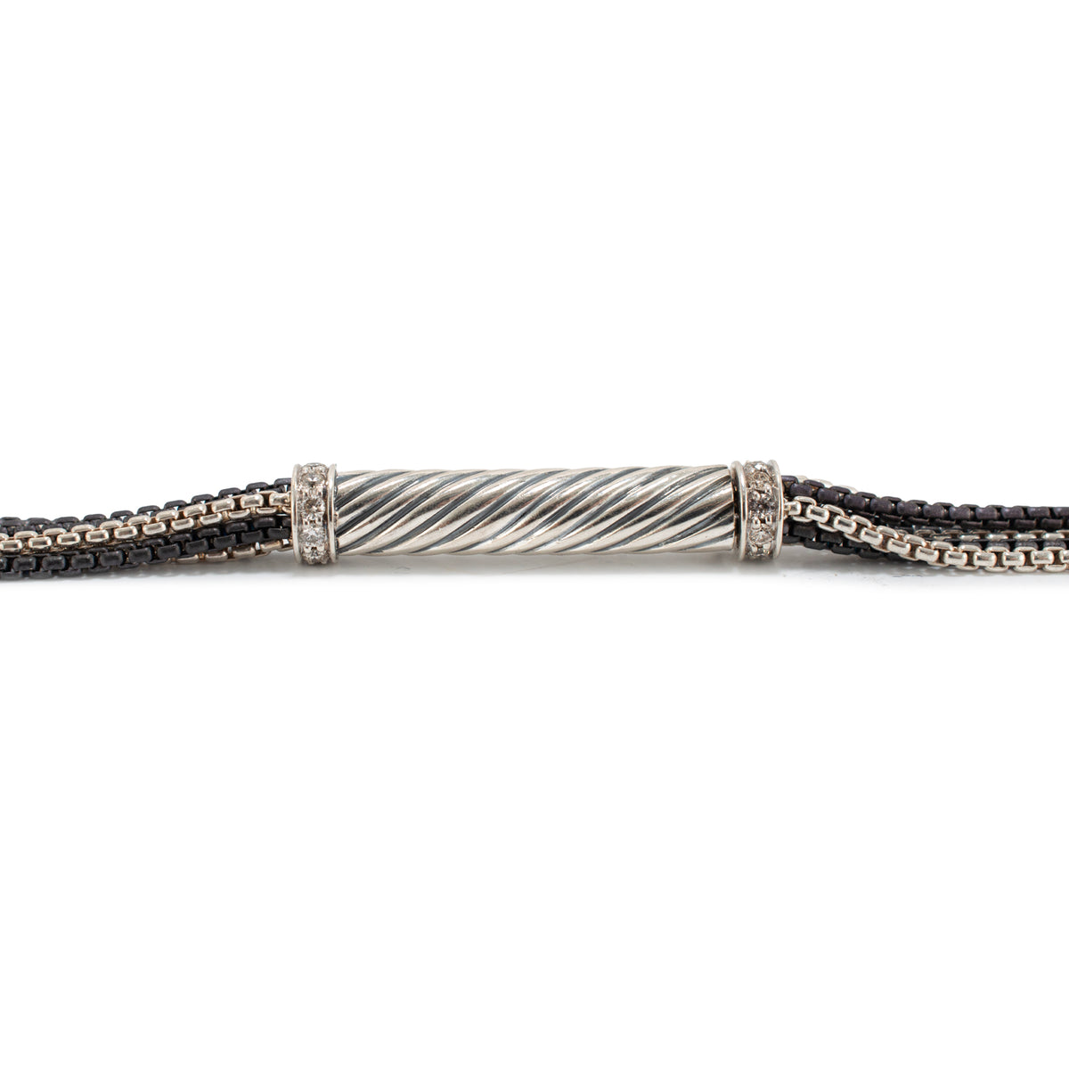 Unisex David Yurman 900 Silver 32” Opera Diamond Multistrand Box Chain Necklace