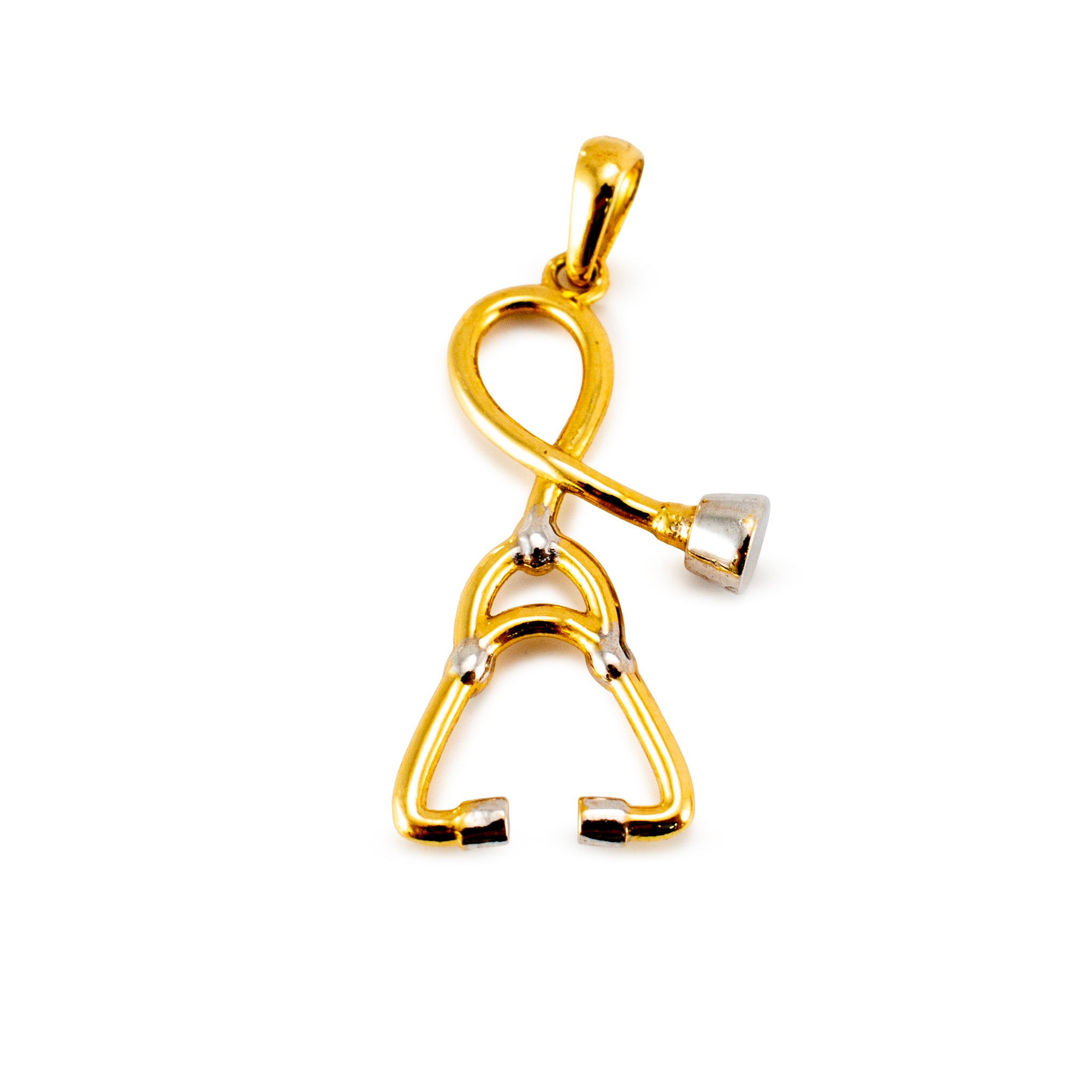 18K Yellow and White Gold Stethoscope Charm Pendant