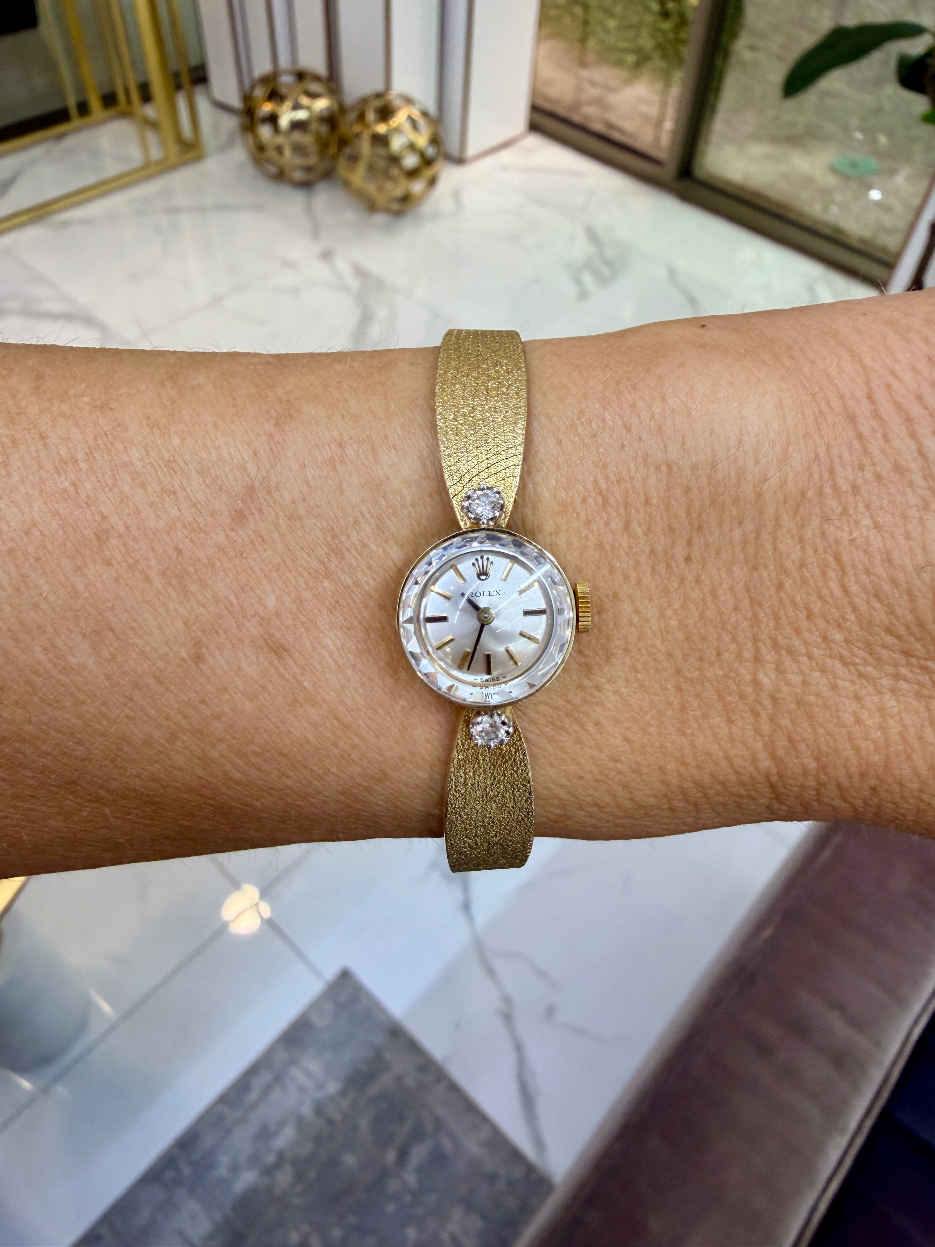 Ladies Vintage Rolex Orchid Cocktail 15MM Diamond 14K Yellow Gold Manual Watch