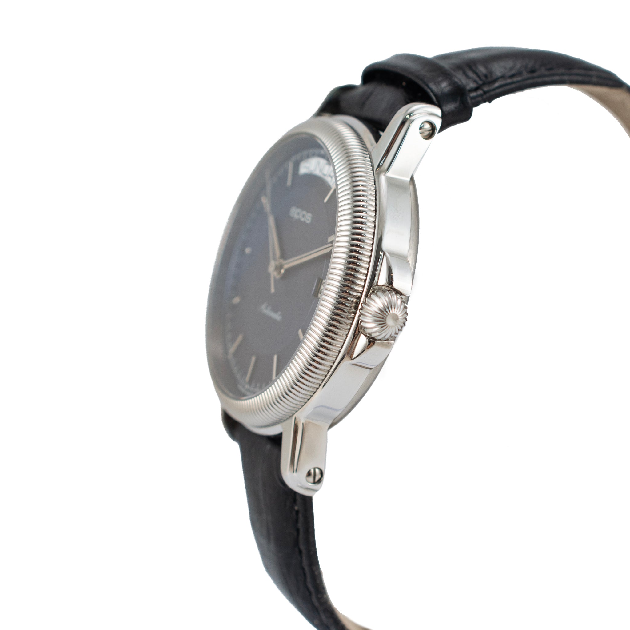 Epos Passion Day Date 39MM 3217 Blue Dial Leather Strap Steel Automatic Watch