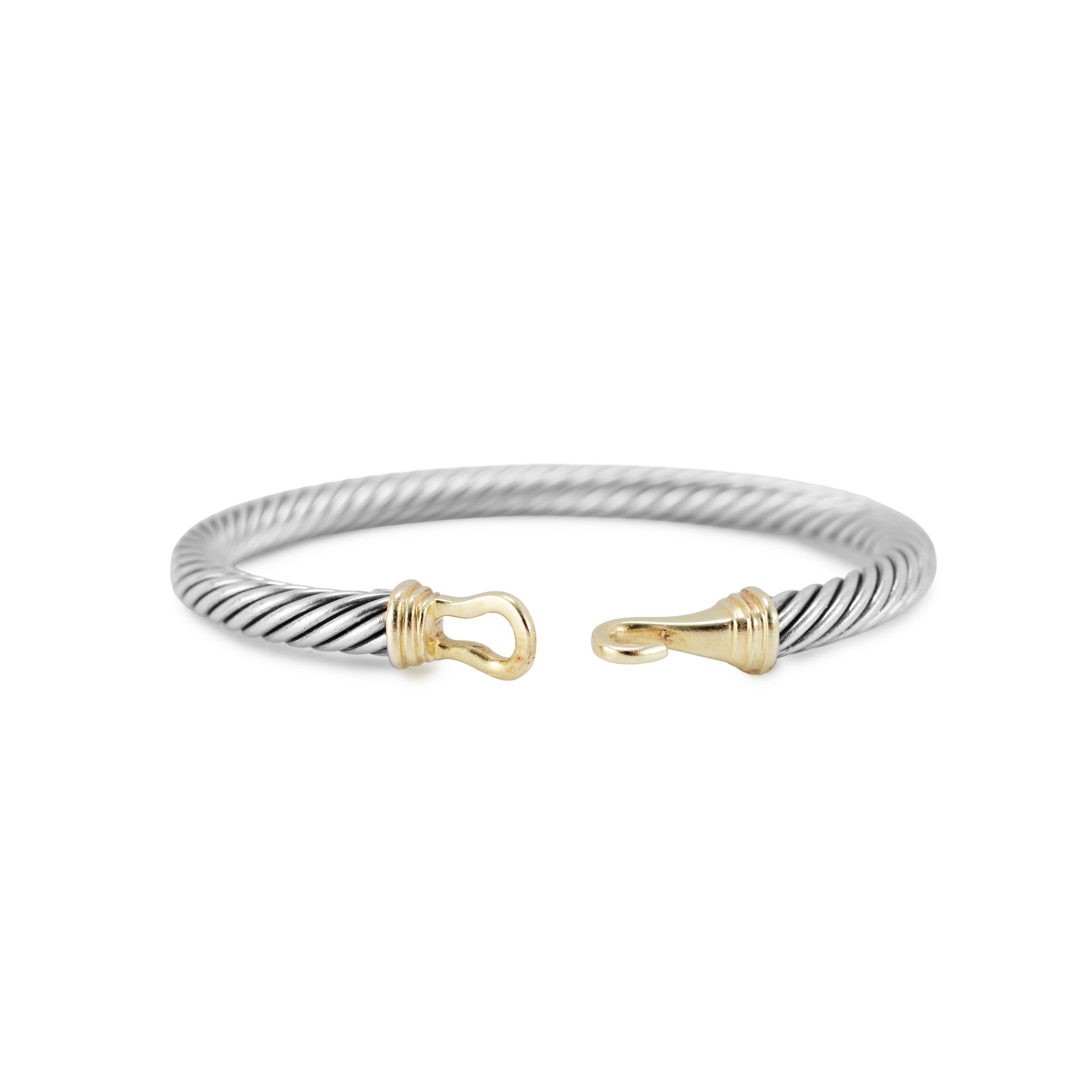 David Yurman 925 Silver 5MM 14K Yellow Gold Buckle Classic Cable Bangle Bracelet