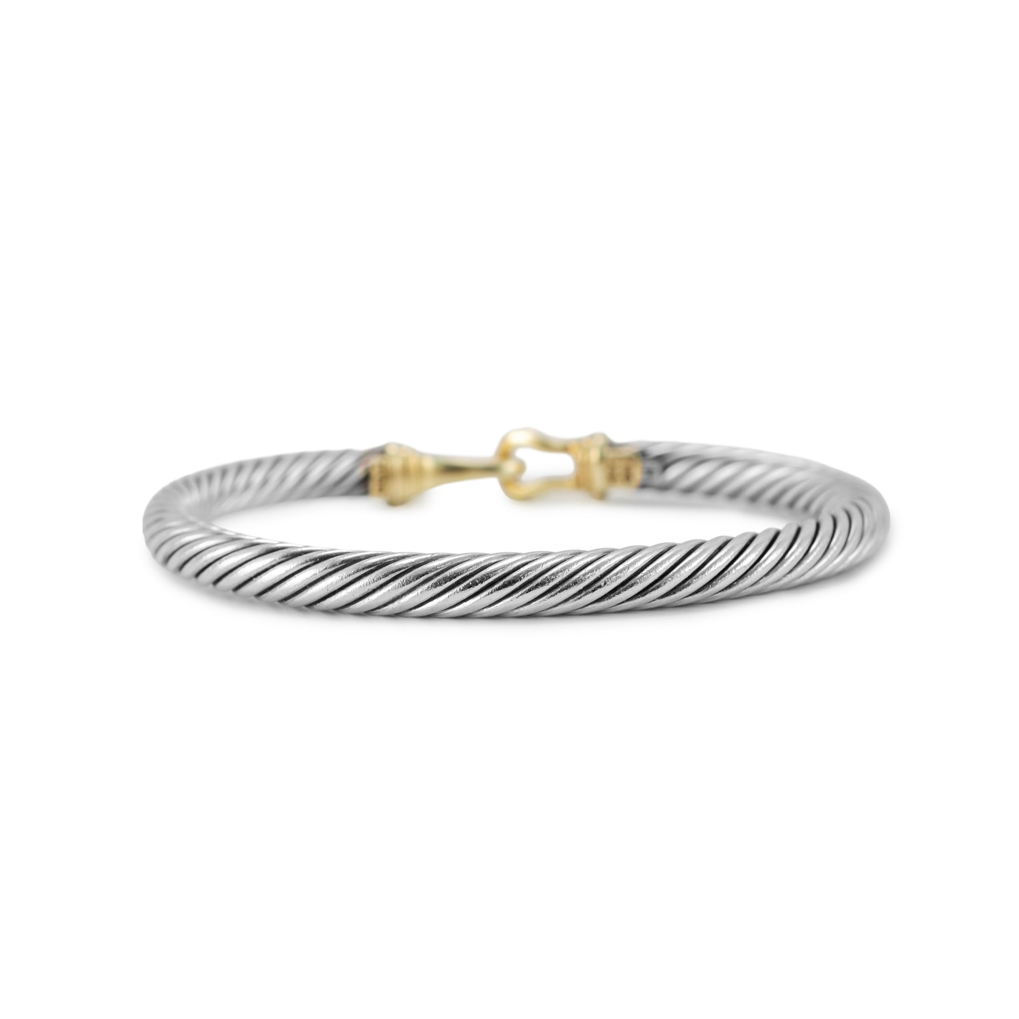 David Yurman 925 Silver 5MM 14K Yellow Gold Buckle Classic Cable Bangle Bracelet