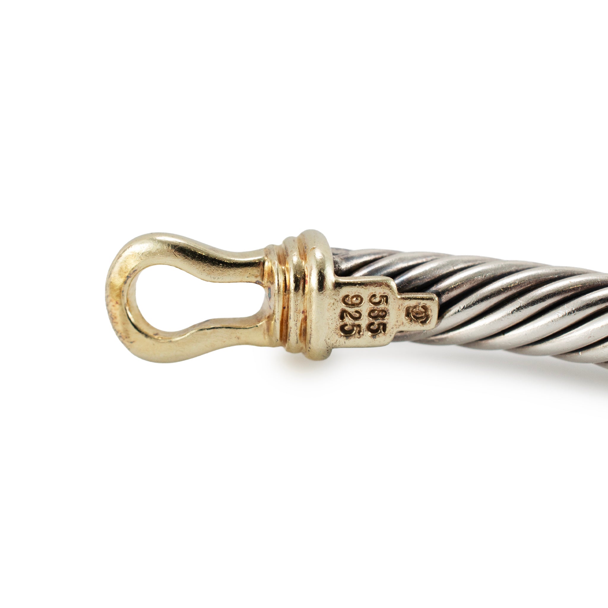 David Yurman 925 Silver 5MM 14K Yellow Gold Buckle Classic Cable Bangle Bracelet