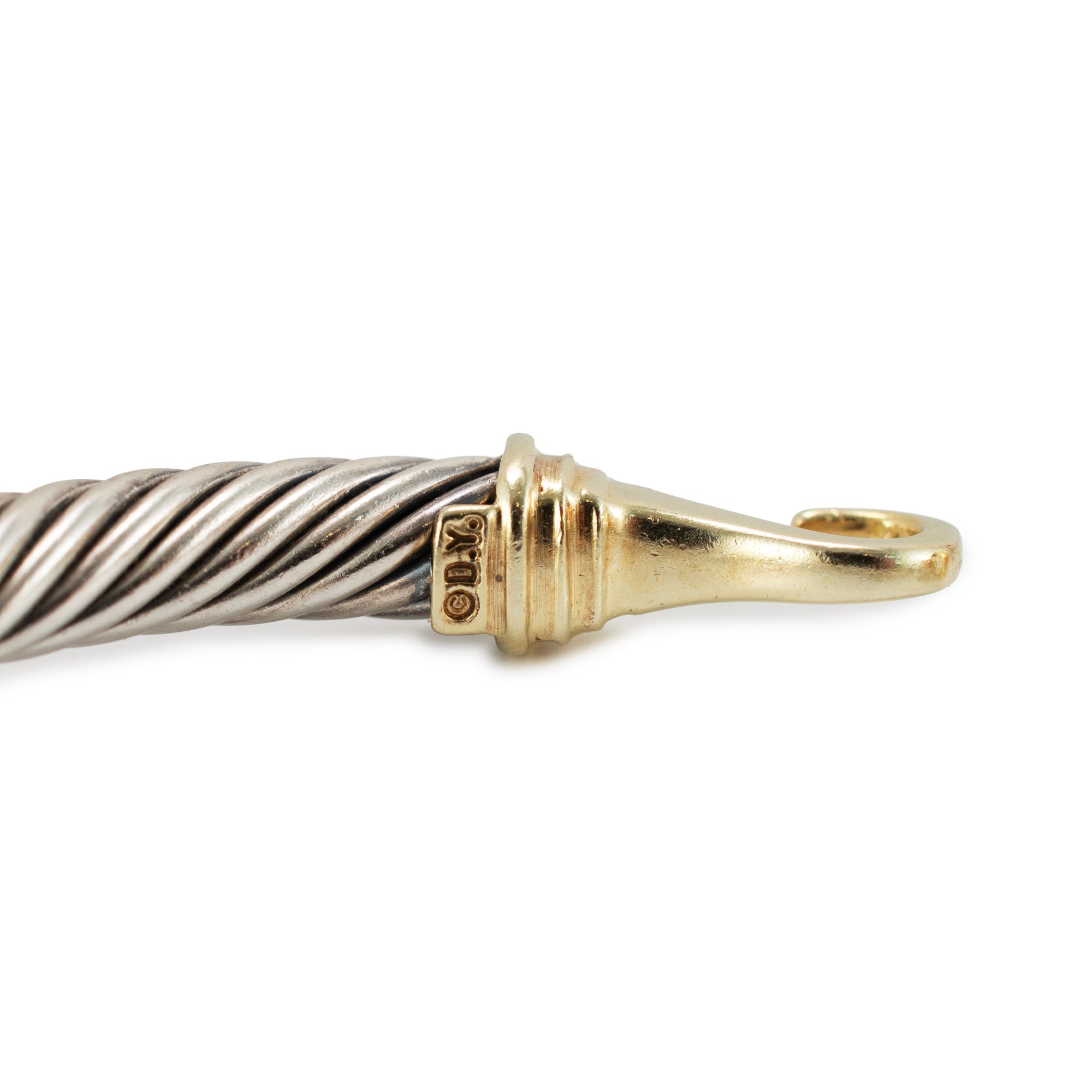 David Yurman 925 Silver 5MM 14K Yellow Gold Buckle Classic Cable Bangle Bracelet