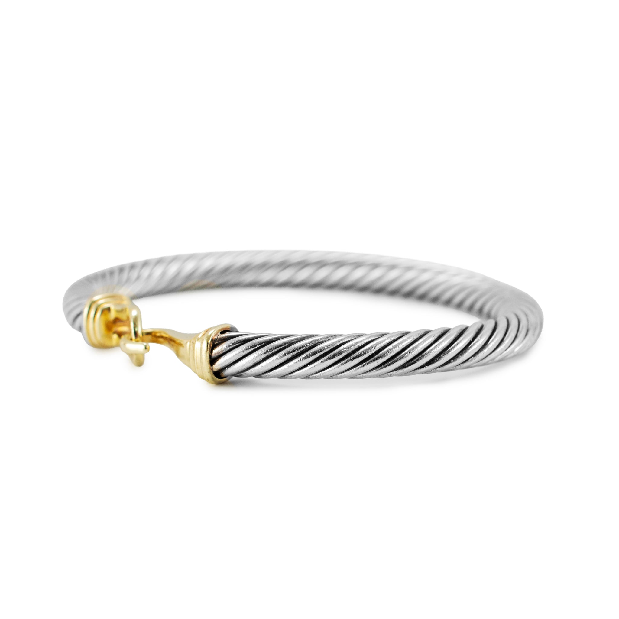 David Yurman 925 Silver 5MM 14K Yellow Gold Buckle Classic Cable Bangle Bracelet
