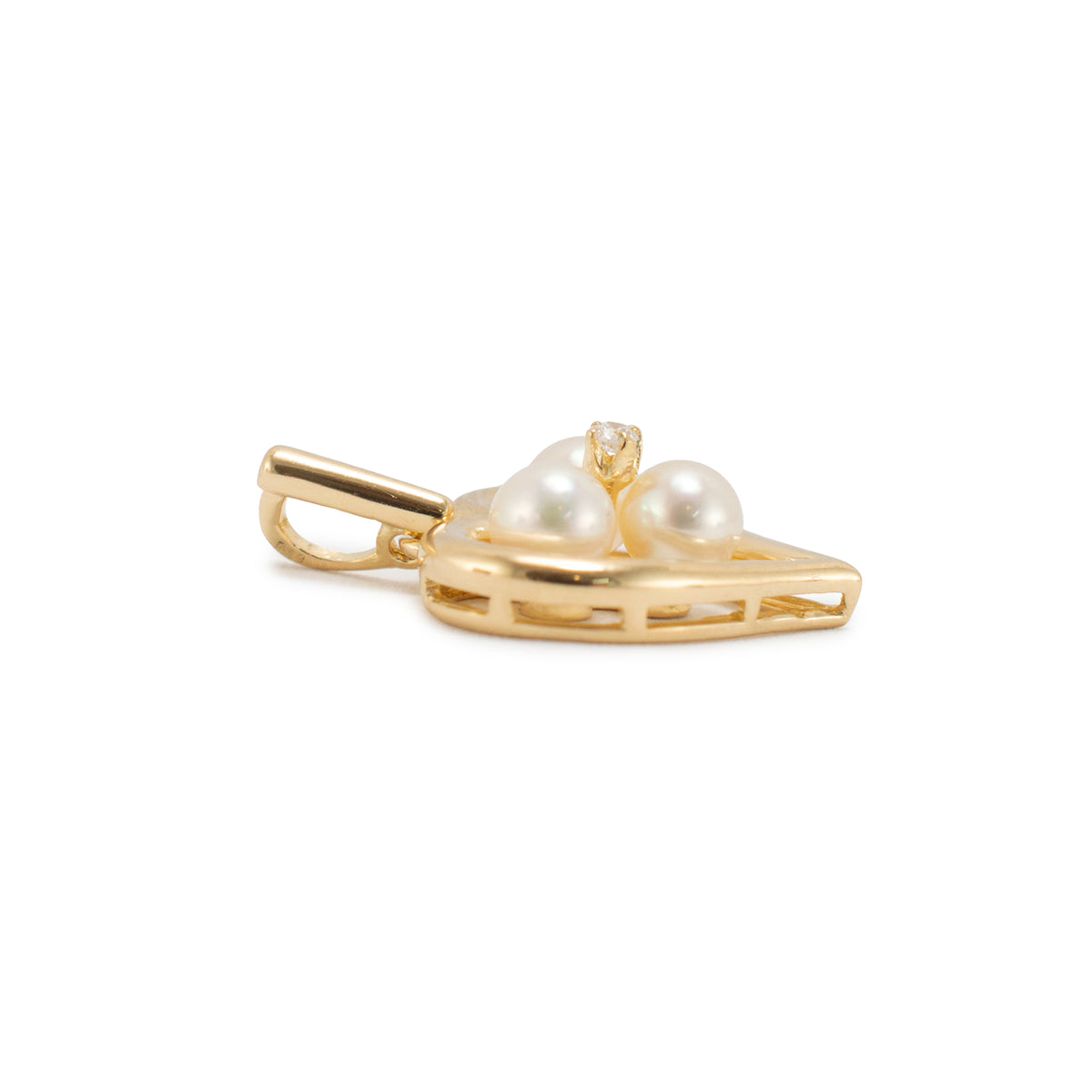 Retired Mikimoto 18K Yellow Gold Pearl Pendant Heart Motif Drop Pendant