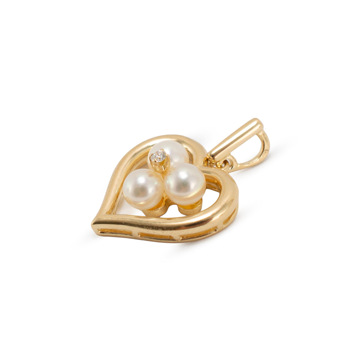 Retired Mikimoto 18K Yellow Gold Pearl Pendant Heart Motif Drop Pendant