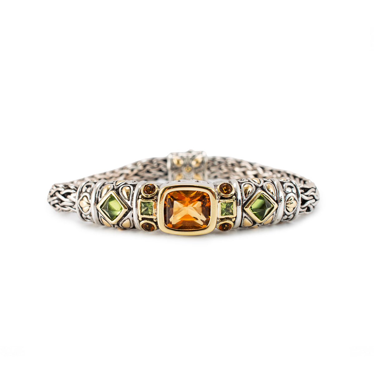 John Hardy Jaisalmer 18K Yellow Gold 925 Silver Citrine Peridot Link Bracelet