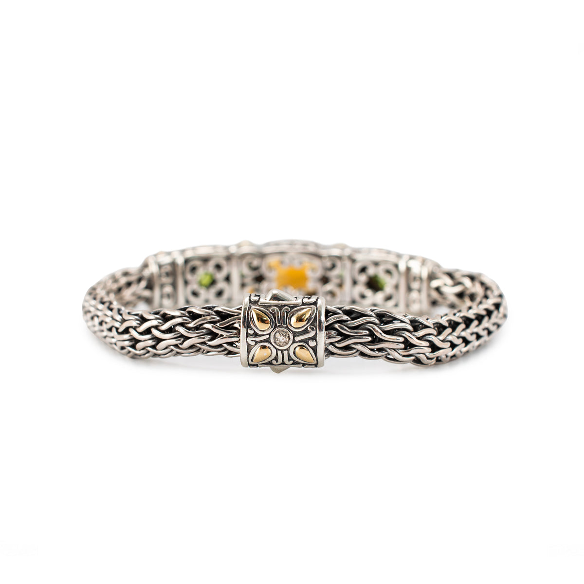 John Hardy Jaisalmer 18K Yellow Gold 925 Silver Citrine Peridot Link Bracelet