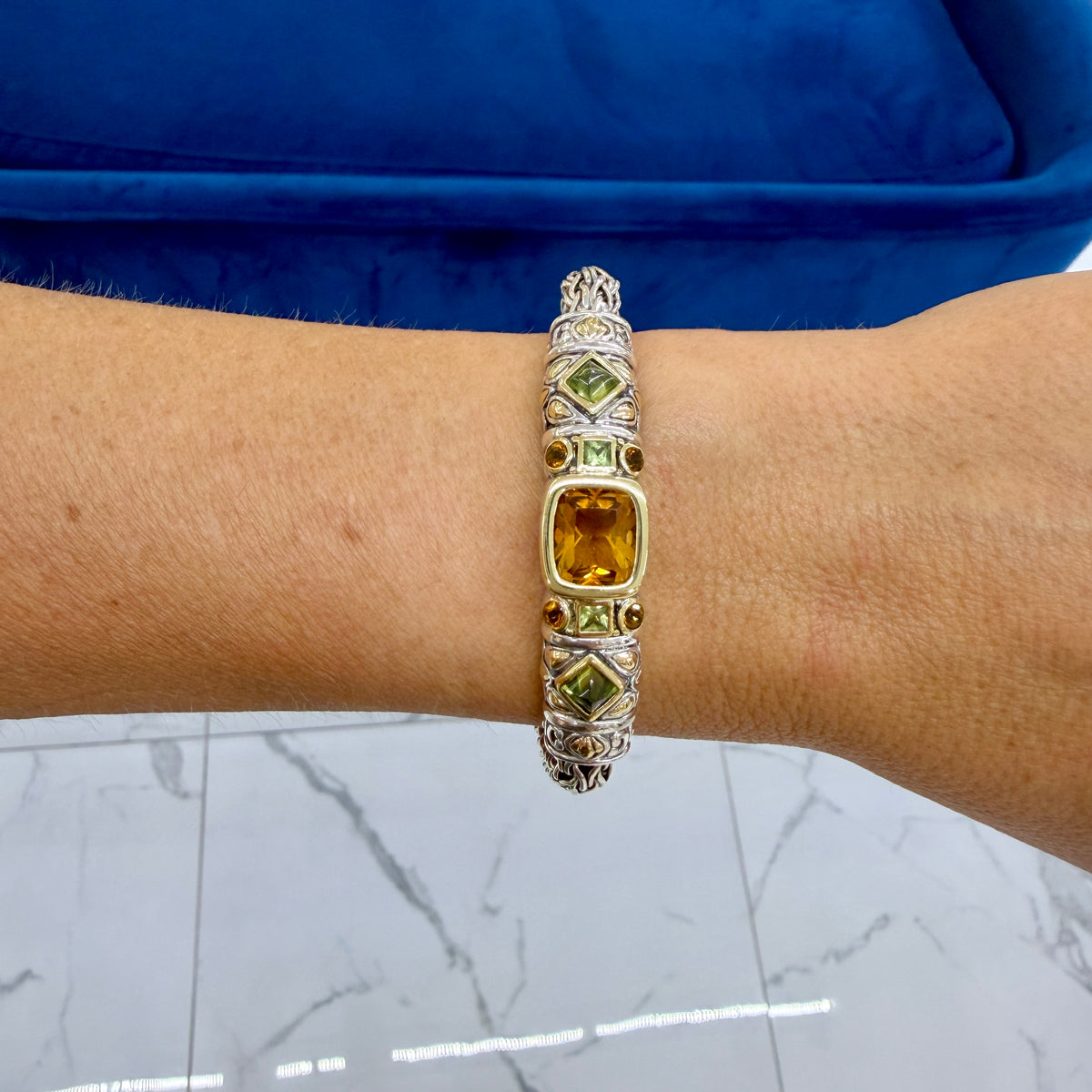 John Hardy Jaisalmer 18K Yellow Gold 925 Silver Citrine Peridot Link Bracelet