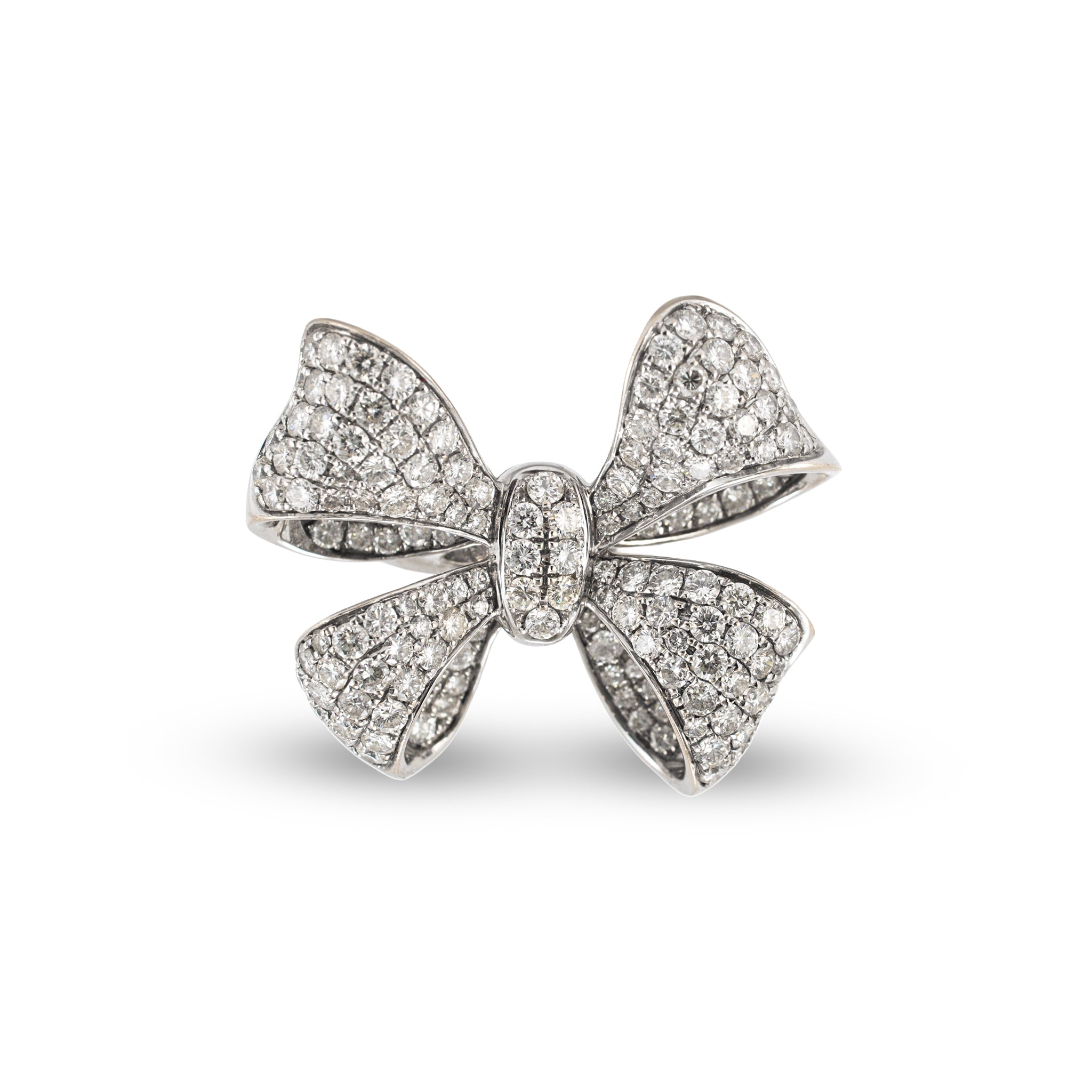 Ladies 18K White Gold 5.00ctw Pave Diamond Bow Statement Cocktail Ring
