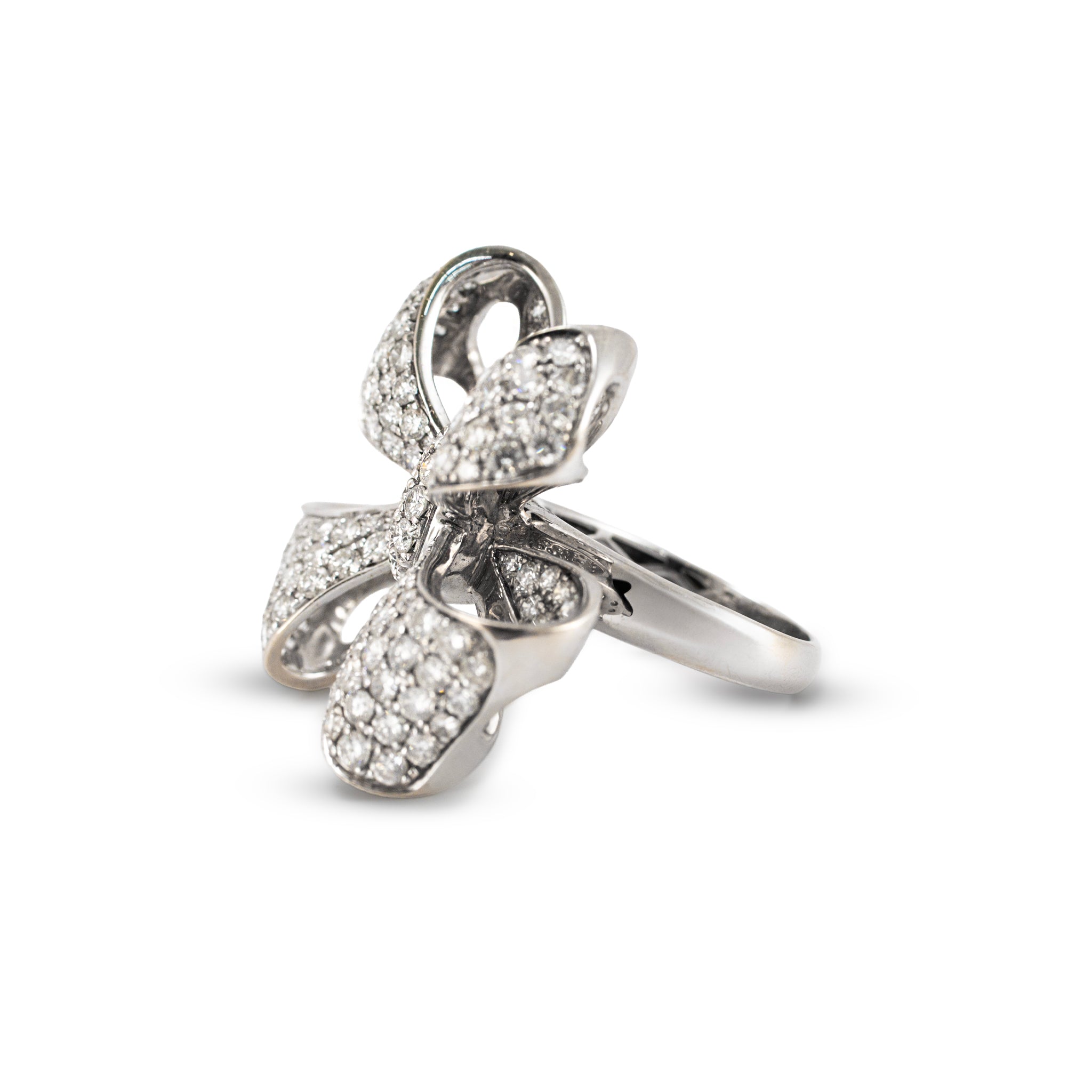 Ladies 18K White Gold 5.00ctw Pave Diamond Bow Statement Cocktail Ring