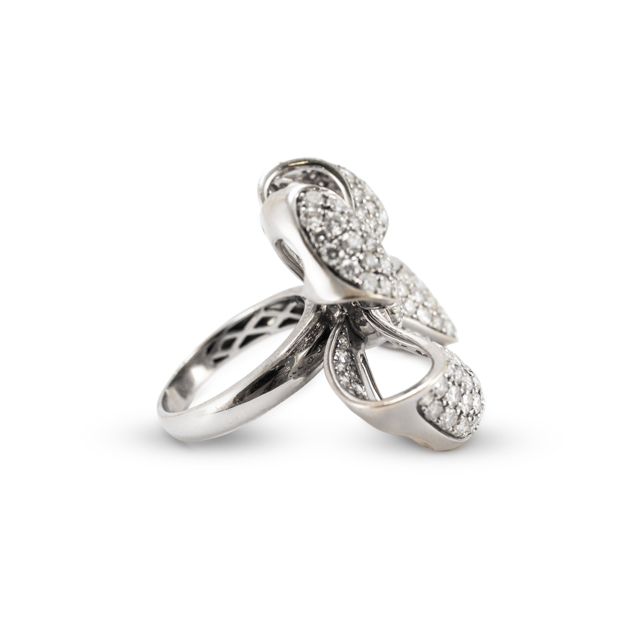 Ladies 18K White Gold 5.00ctw Pave Diamond Bow Statement Cocktail Ring