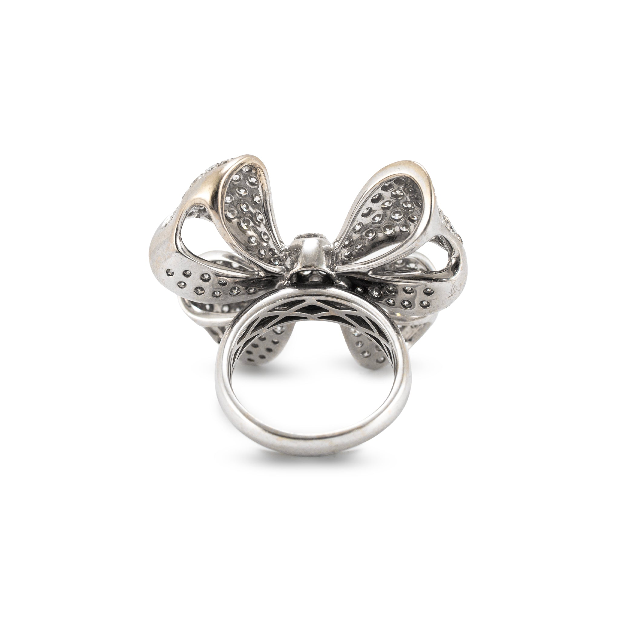 Ladies 18K White Gold 5.00ctw Pave Diamond Bow Statement Cocktail Ring