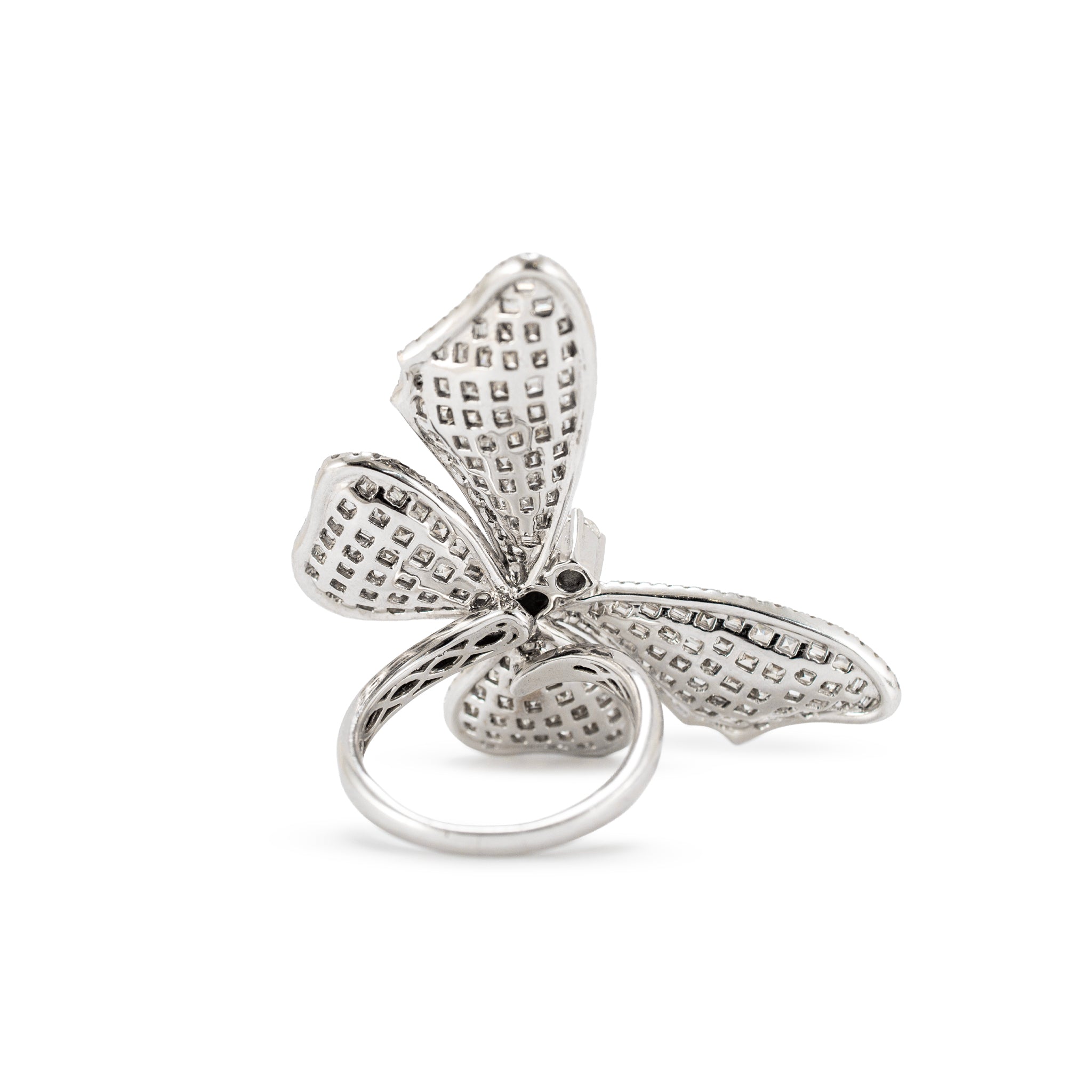 18K White Gold 7CTW Square Baguettes and Rounds Diamond Butterfly Cocktail Ring