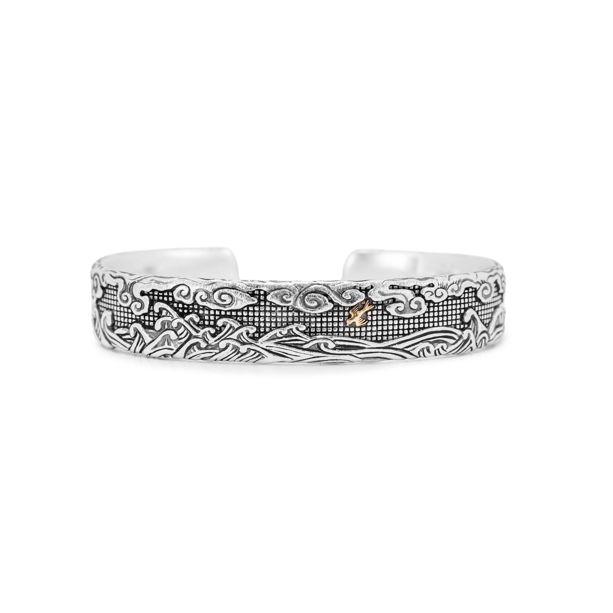 Men’s David Yurman Waves Sterling Silver & 18K Yellow Gold 12MM Cuff Bracelet