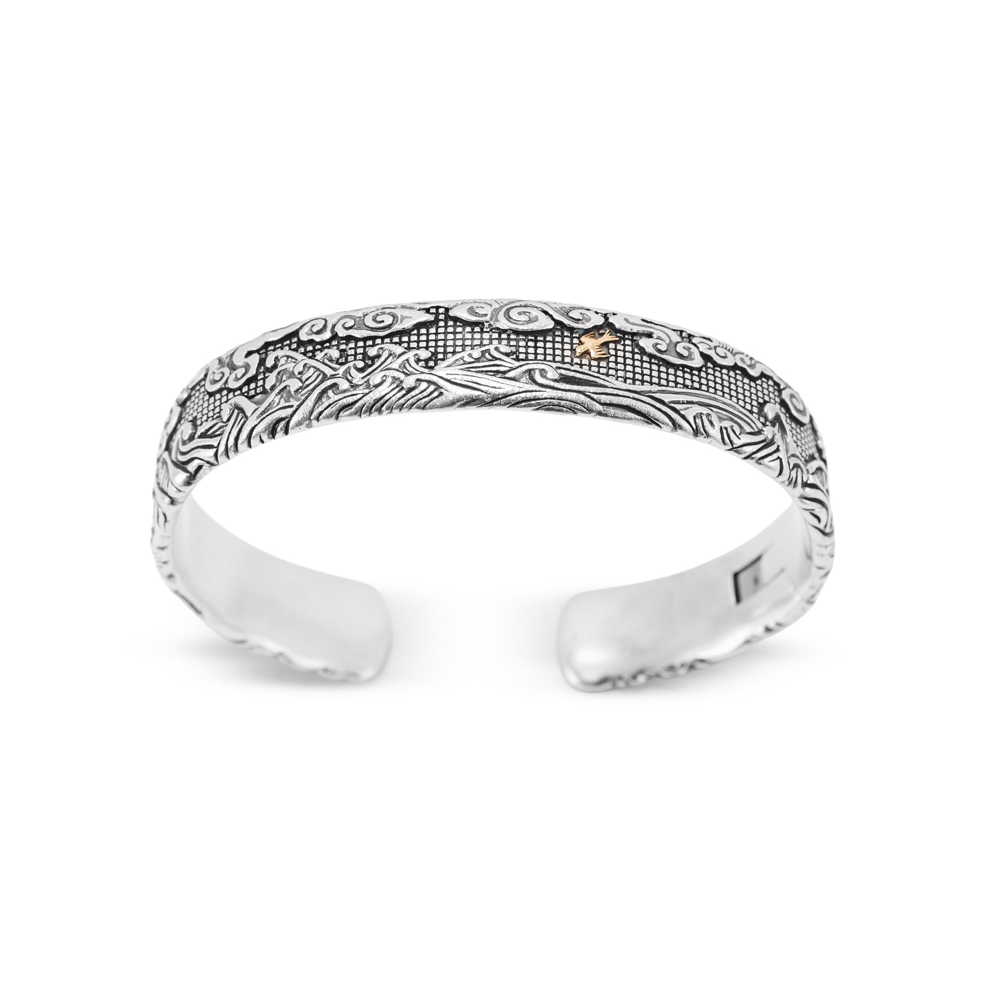 Men’s David Yurman Waves Sterling Silver & 18K Yellow Gold 12MM Cuff Bracelet