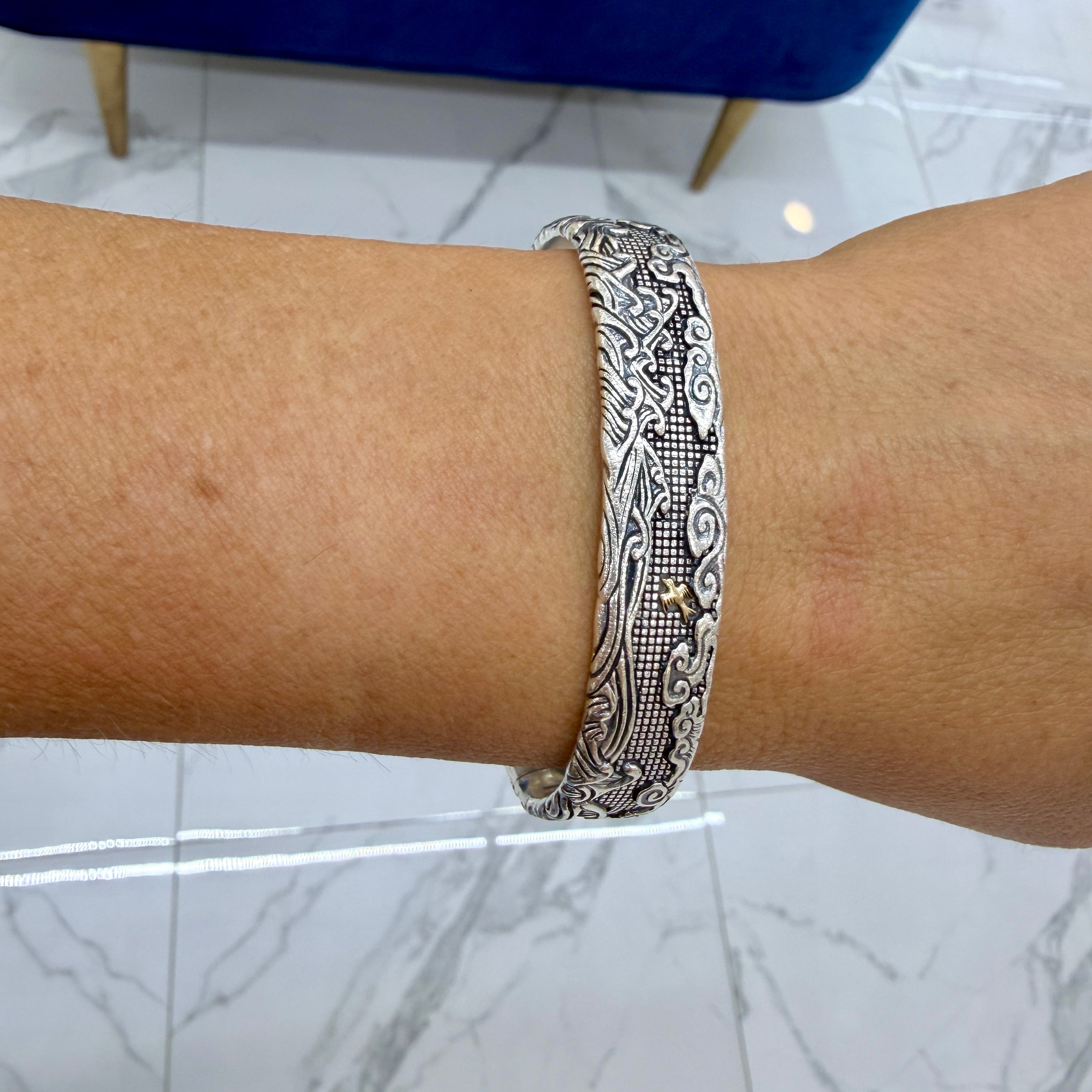 Men’s David Yurman Waves Sterling Silver & 18K Yellow Gold 12MM Cuff Bracelet