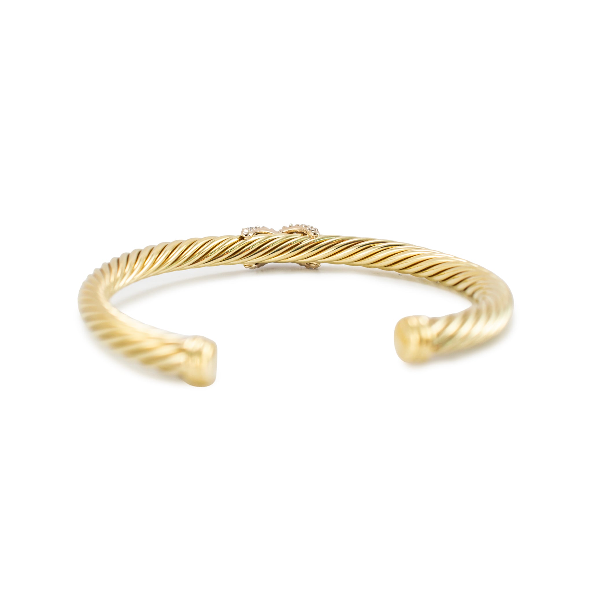 David Yurman Cablespira X 14K Yellow Gold 6MM CT Diamond Cuff Bangle Bracelet