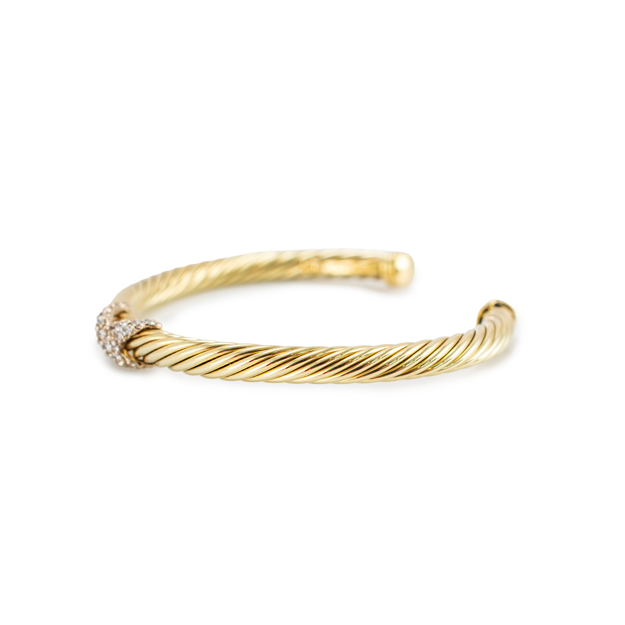 David Yurman Cablespira X 14K Yellow Gold 6MM CT Diamond Cuff Bangle Bracelet