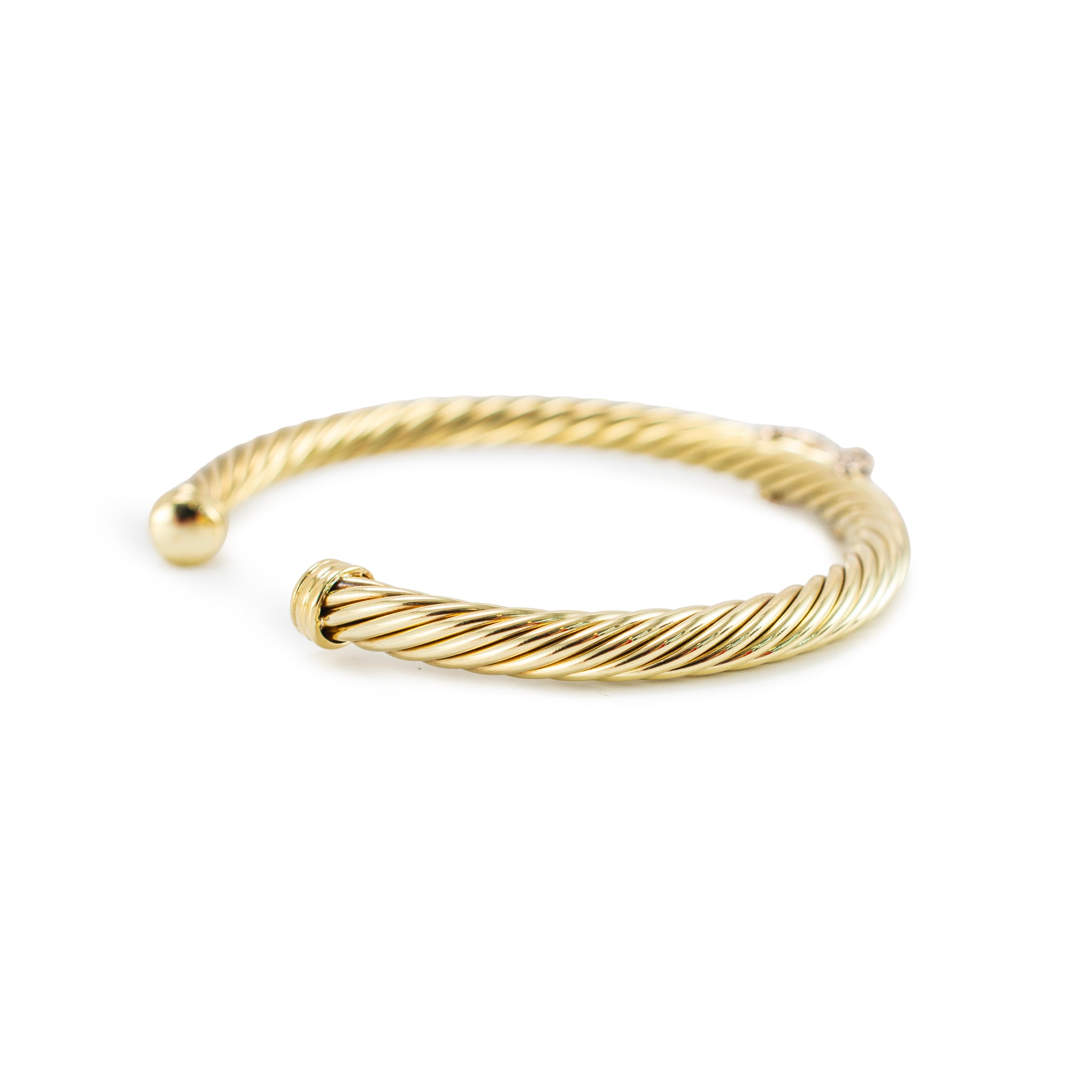 David Yurman Cablespira X 14K Yellow Gold 6MM CT Diamond Cuff Bangle Bracelet
