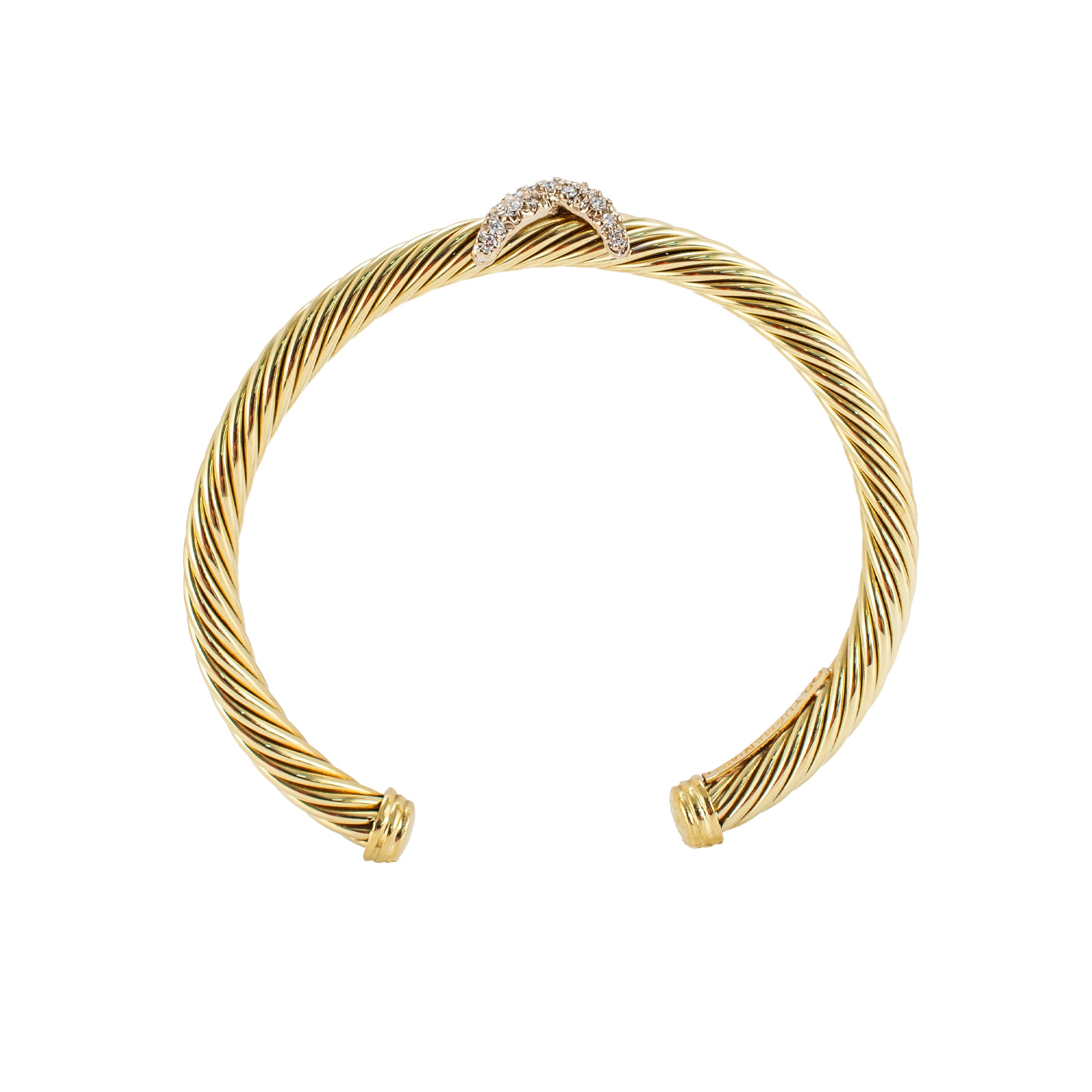 David Yurman Cablespira X 14K Yellow Gold 6MM CT Diamond Cuff Bangle Bracelet