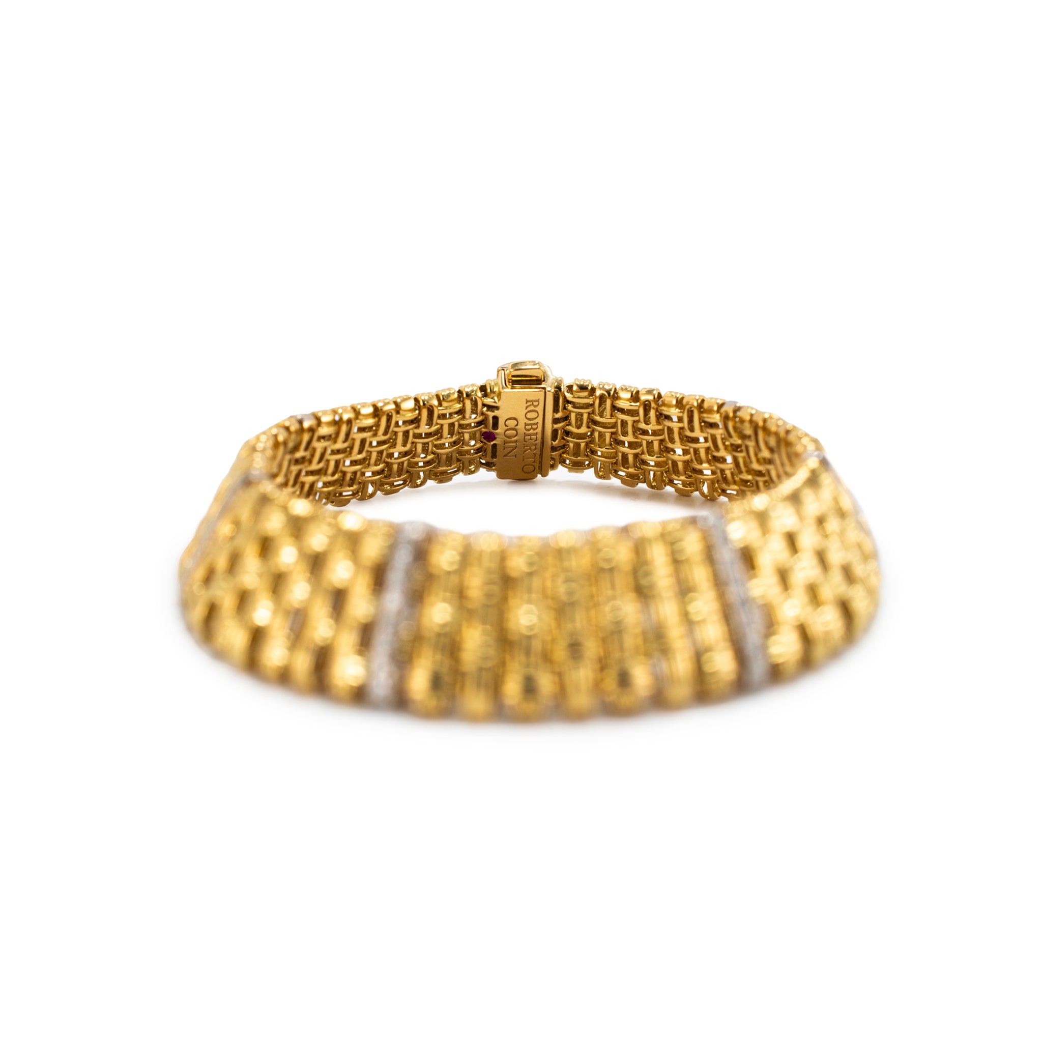 Roberto Coin Appassionata Woven 18K Yellow Gold 0.55ctw Diamond Link Bracelet